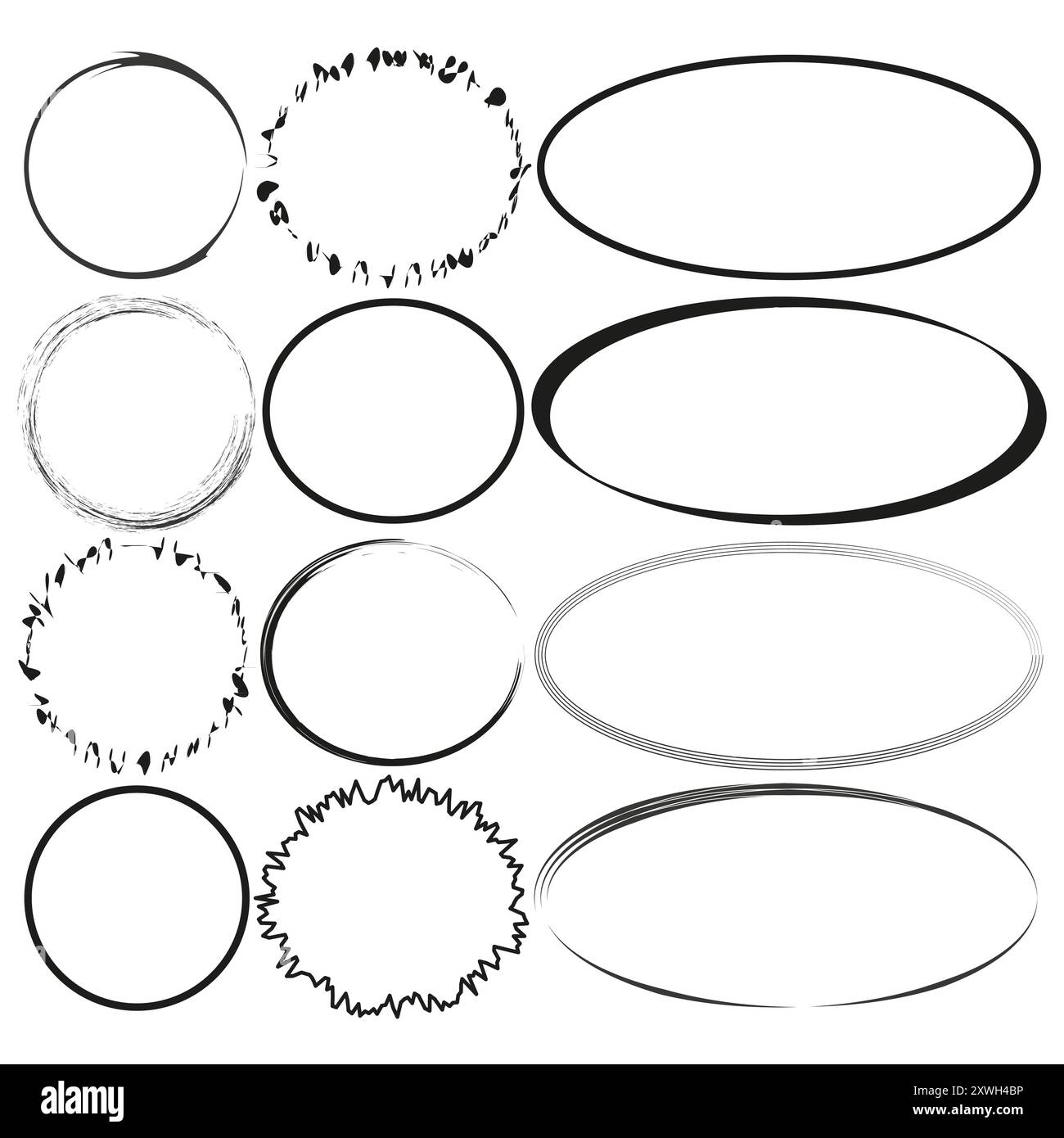 Telai ovali e circolari. Linee affusolate e lisce. Bordi decorativi astratti. Set di forme vettoriali. Illustrazione Vettoriale