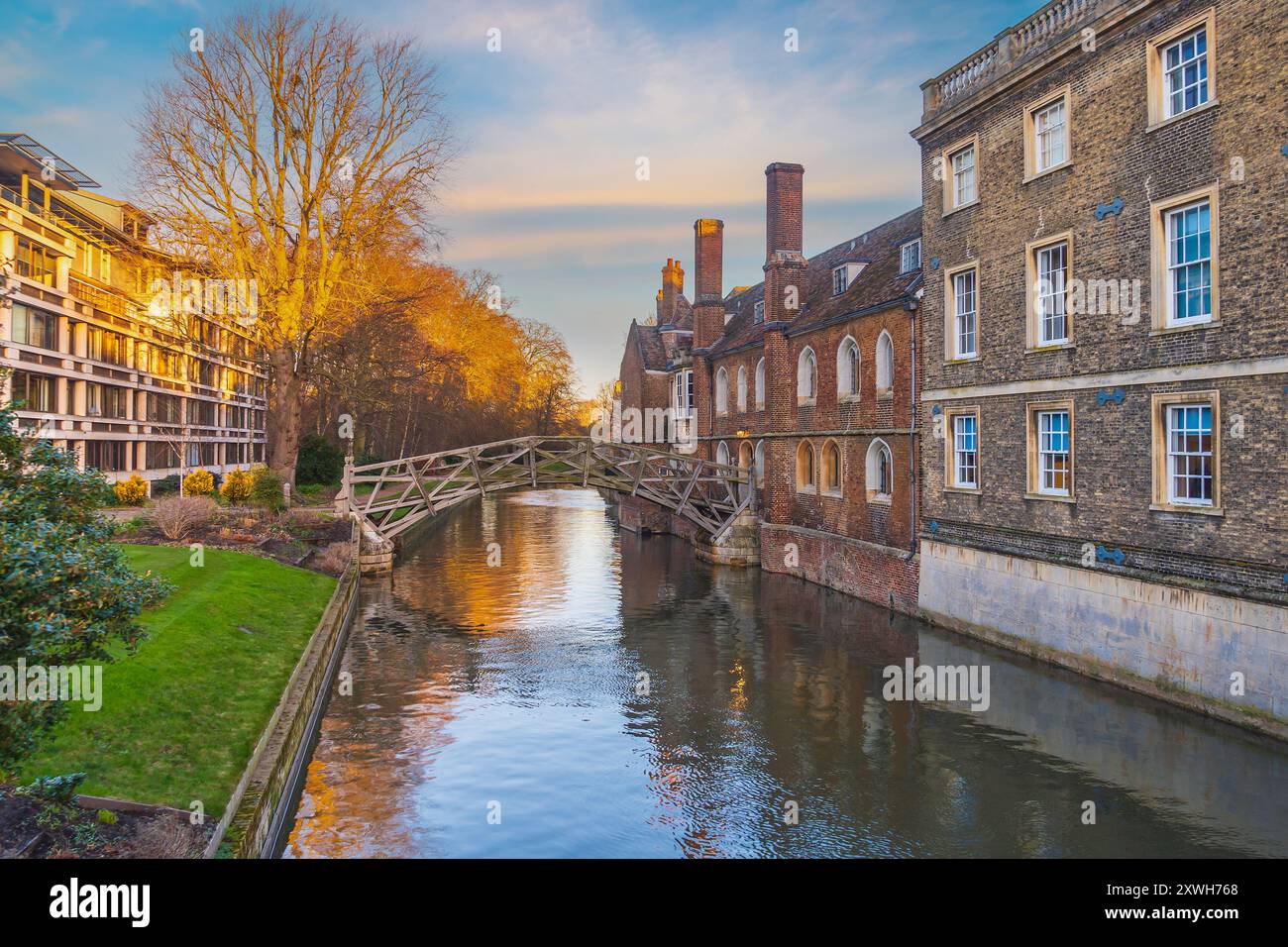 Ponte matematico a Cambridge, Inghilterra al tramonto Foto Stock