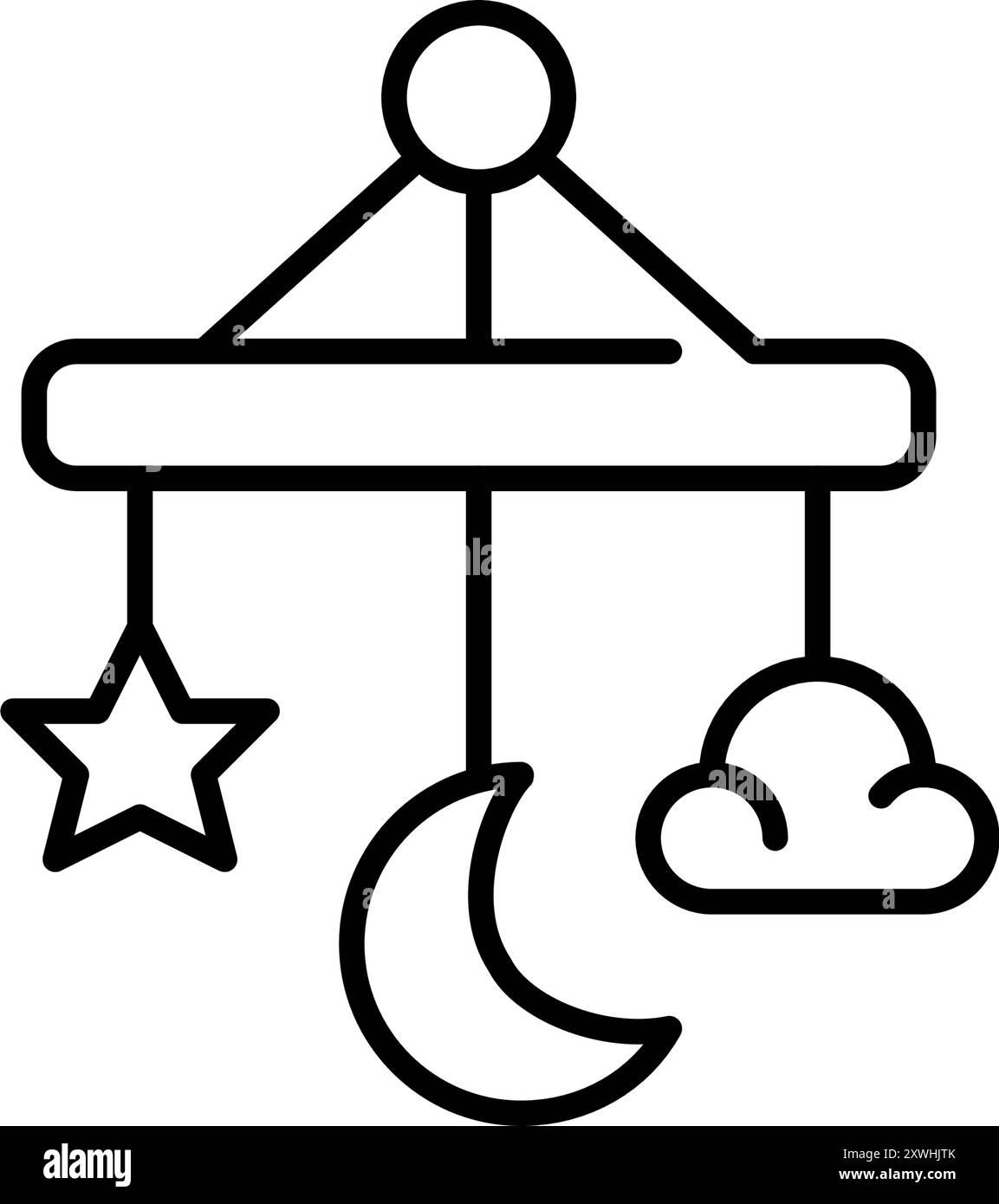 Mobile sospeso per la camera da letto del bambino con luna, stelle e nuvole. Sogni d'oro. Pixel Perfect, icona del vettore di traccia modificabile Illustrazione Vettoriale