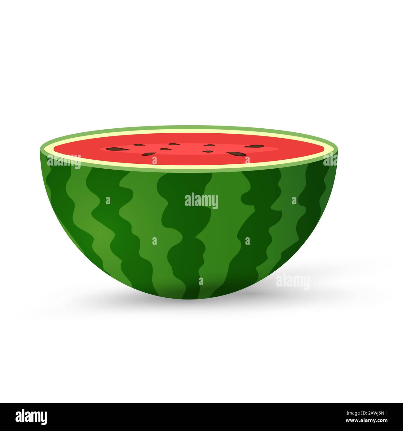 Anguria fresca frutta biologica con cocomero verde fresco a metà, fette e triangoli. Vettore del pezzo di anguria rossa, illustrazione Illustrazione Vettoriale