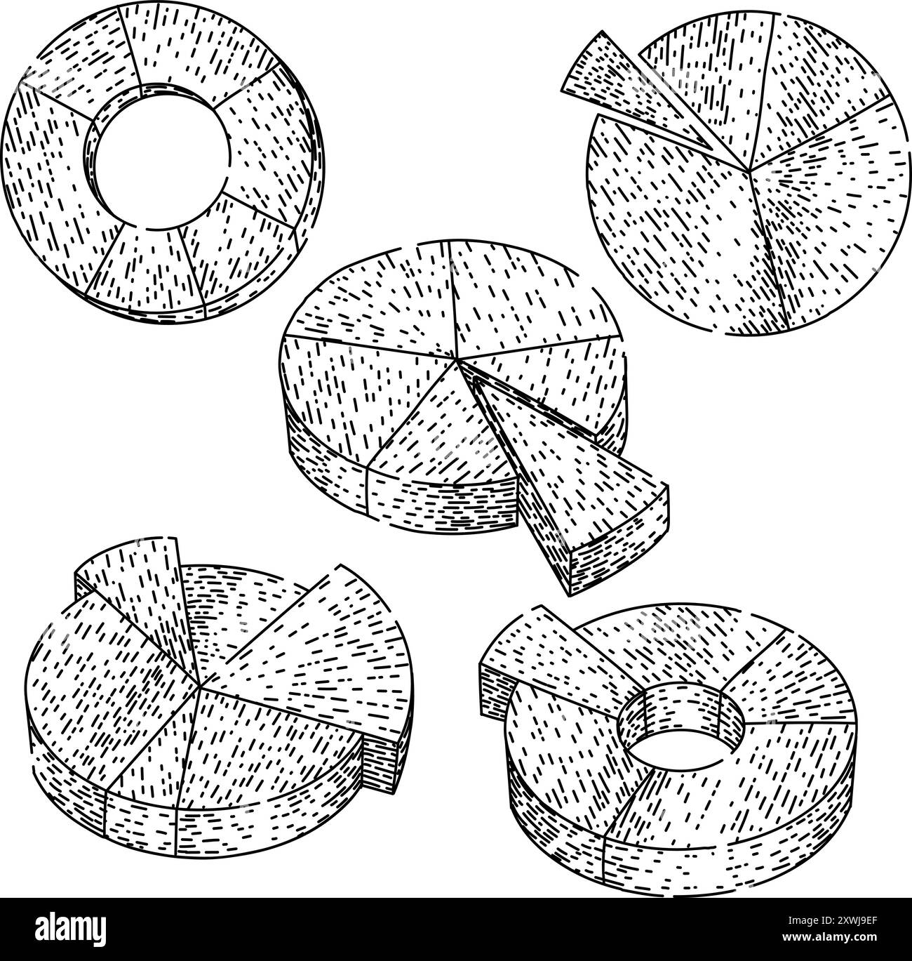 grafico a torta imposta il vettore disegnato a mano Illustrazione Vettoriale