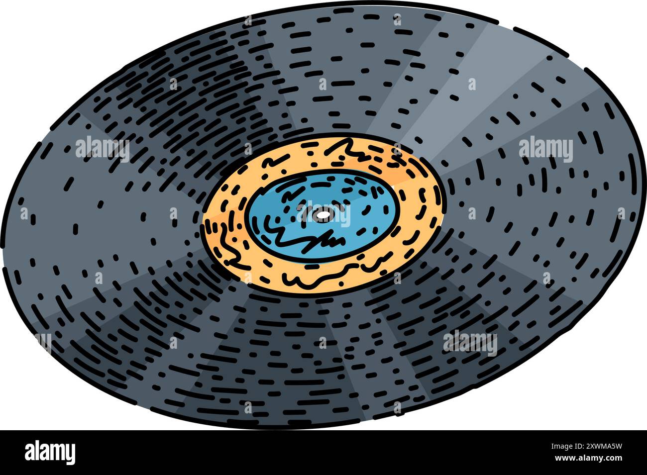 album vynil record sketch disegno a mano vettoriale Illustrazione Vettoriale