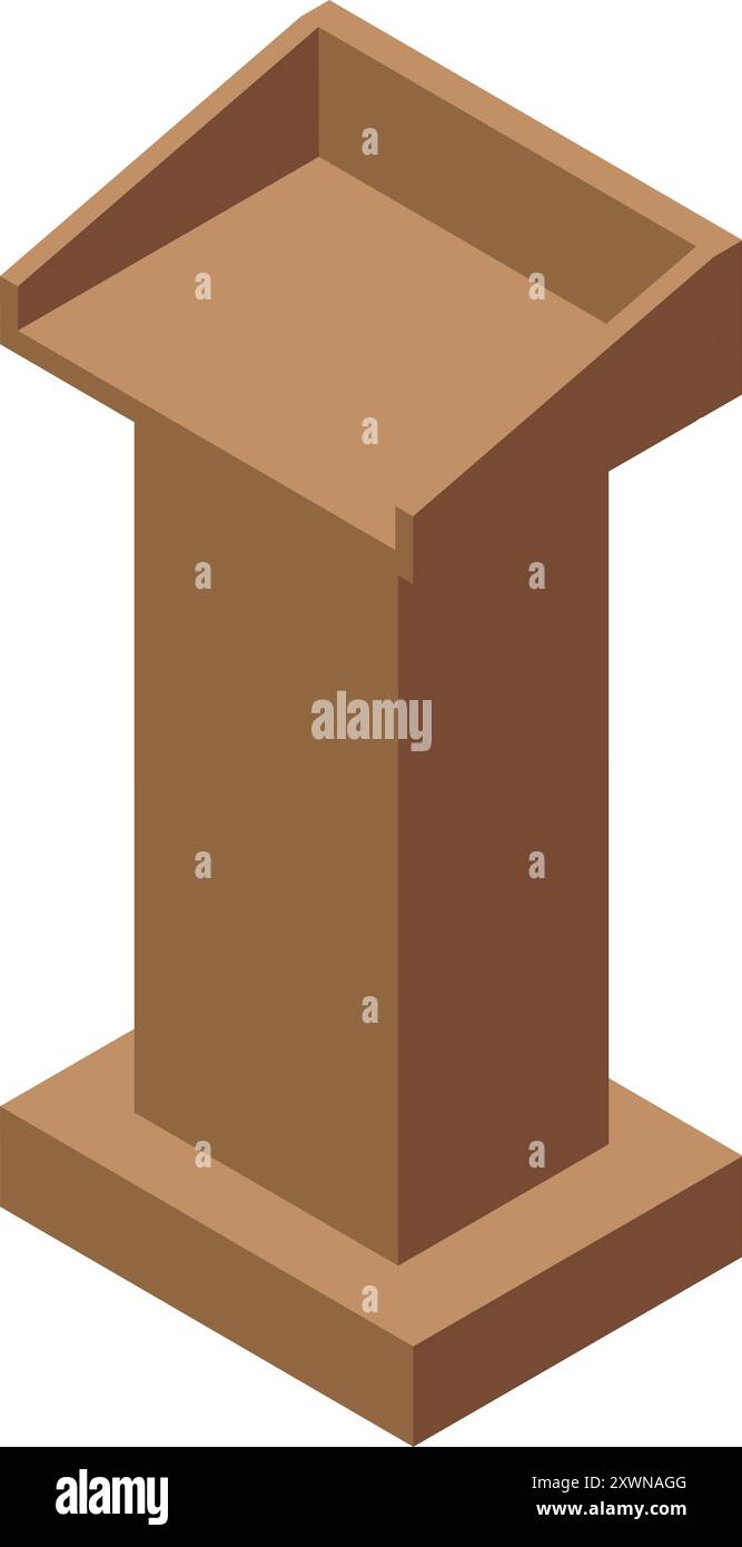 Il podio in legno classico è pronto per una presentazione in occasione di una cerimonia di laurea universitaria Illustrazione Vettoriale