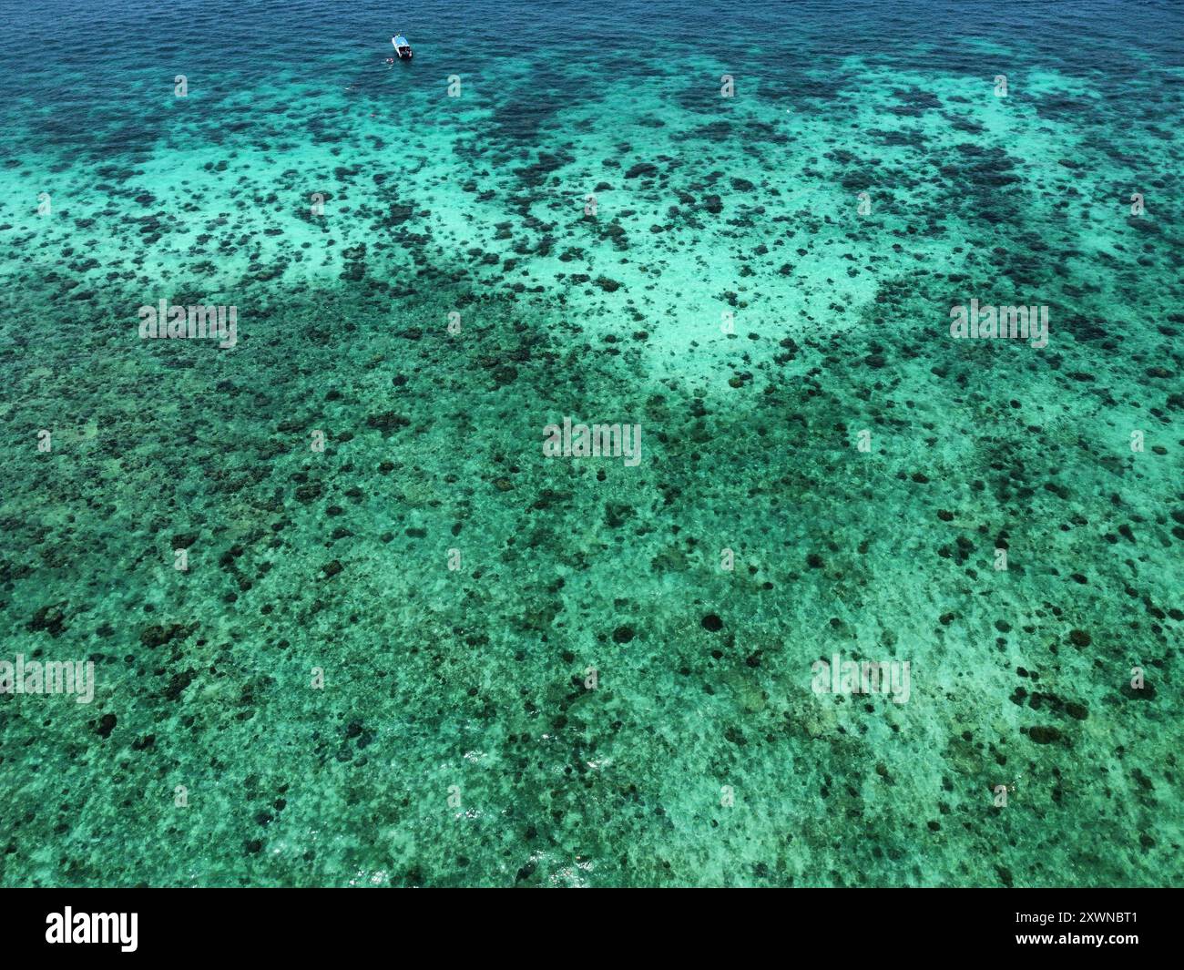 Vista aerea della barriera corallina e delle acque turchesi delle isole Phi Phi Foto Stock