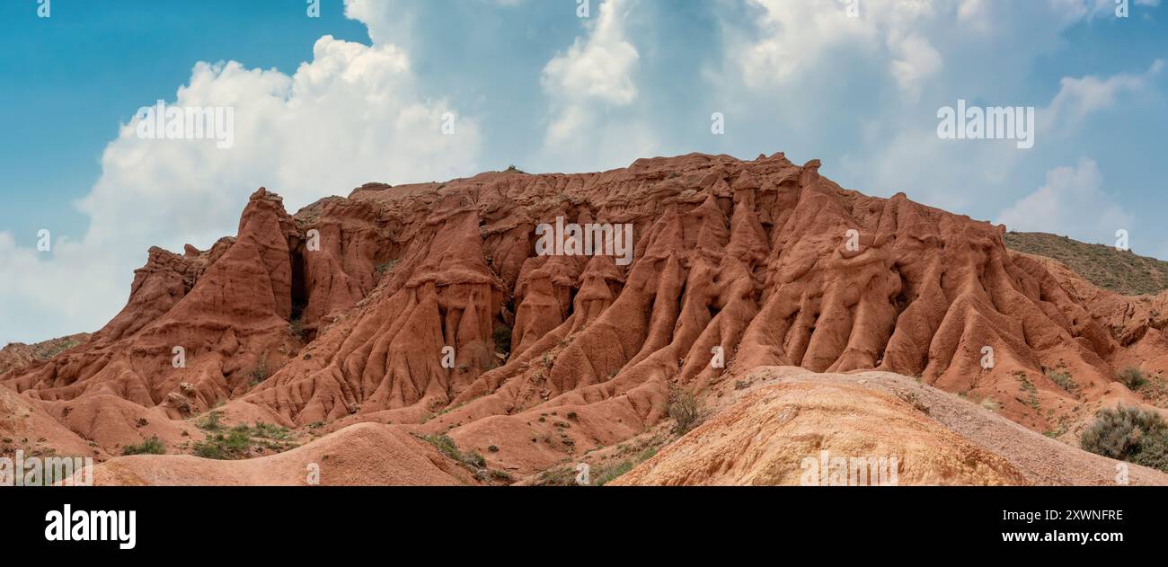 Formazioni rocciose uniche e colorate nello Skazka Fairytale Canyon, modellate nel tempo dall'erosione del vento e dell'acqua, che creano uno splendido paesaggio naturale. ISS Foto Stock