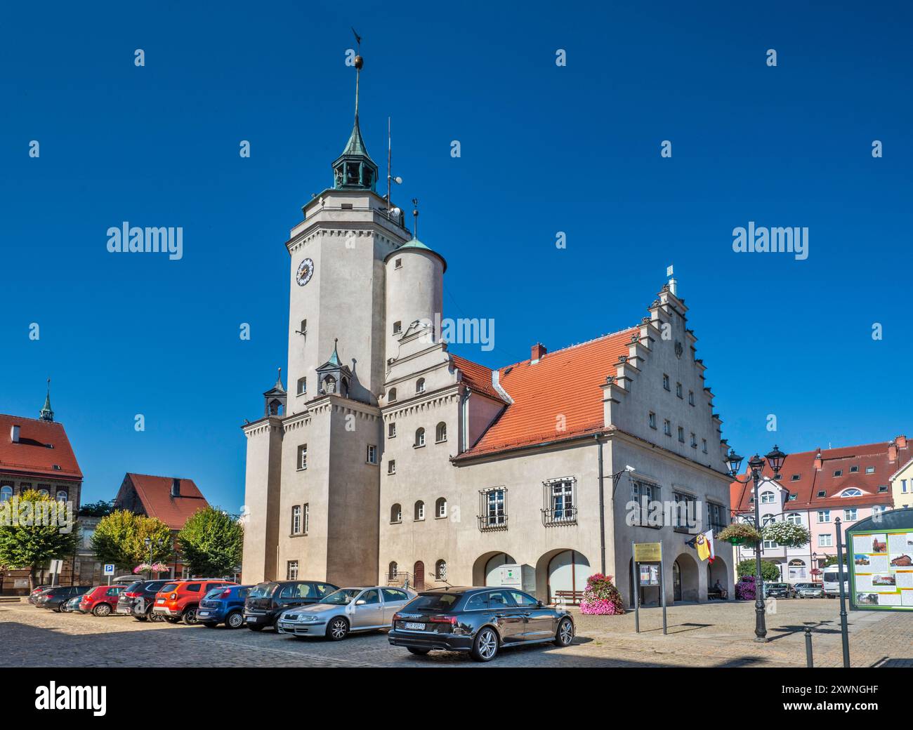 Municipio, intorno al 1600, stile rinascimentale, Piazza del mercato a Prusice, Voivodato della bassa Slesia, Polonia Foto Stock