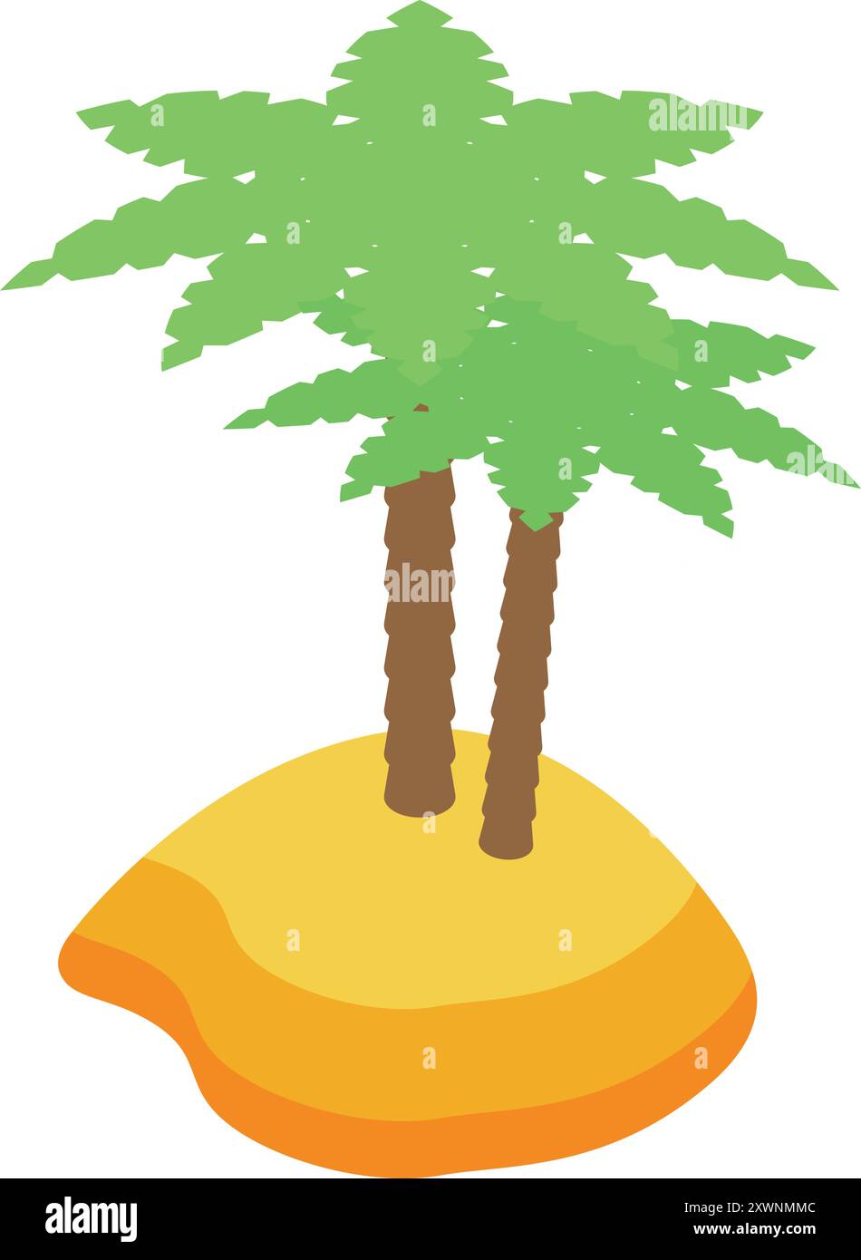 Due palme stanno crescendo da un lembo di sabbia su un'isola deserta Illustrazione Vettoriale