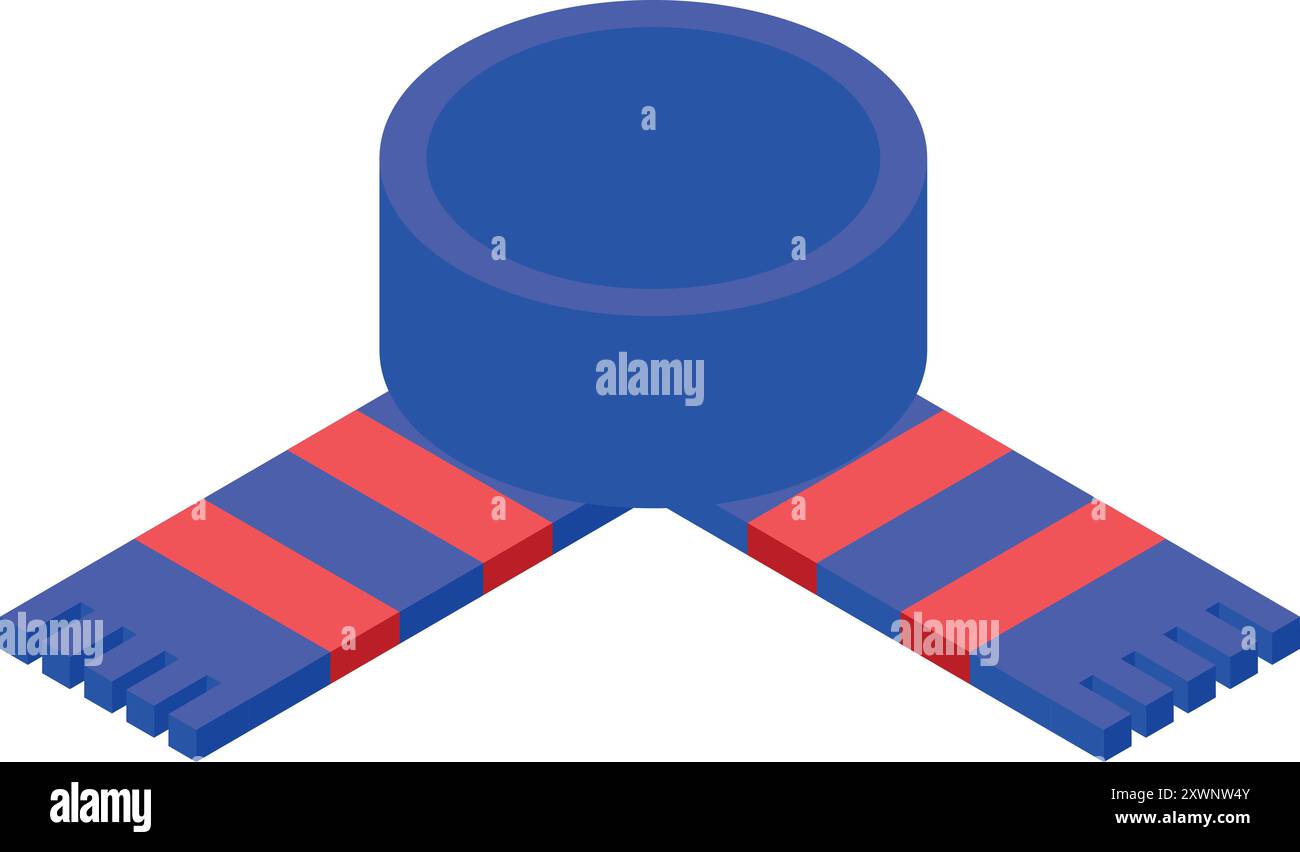 Sciarpa da calcio a righe blu e rosse ripiegata in una vista isometrica Illustrazione Vettoriale