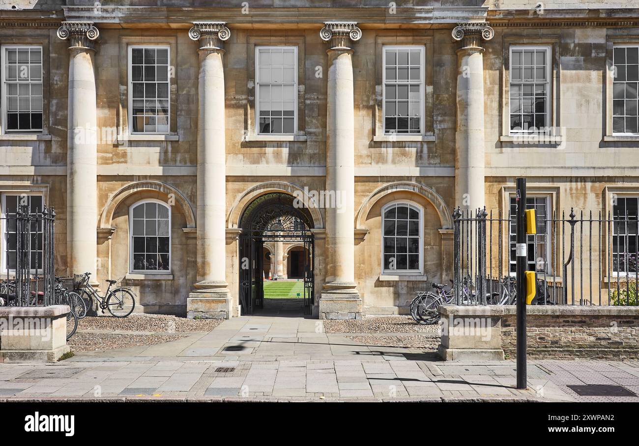 Facciata anteriore dell'Emmanuel College, Università di Cambridge, Inghilterra. Foto Stock