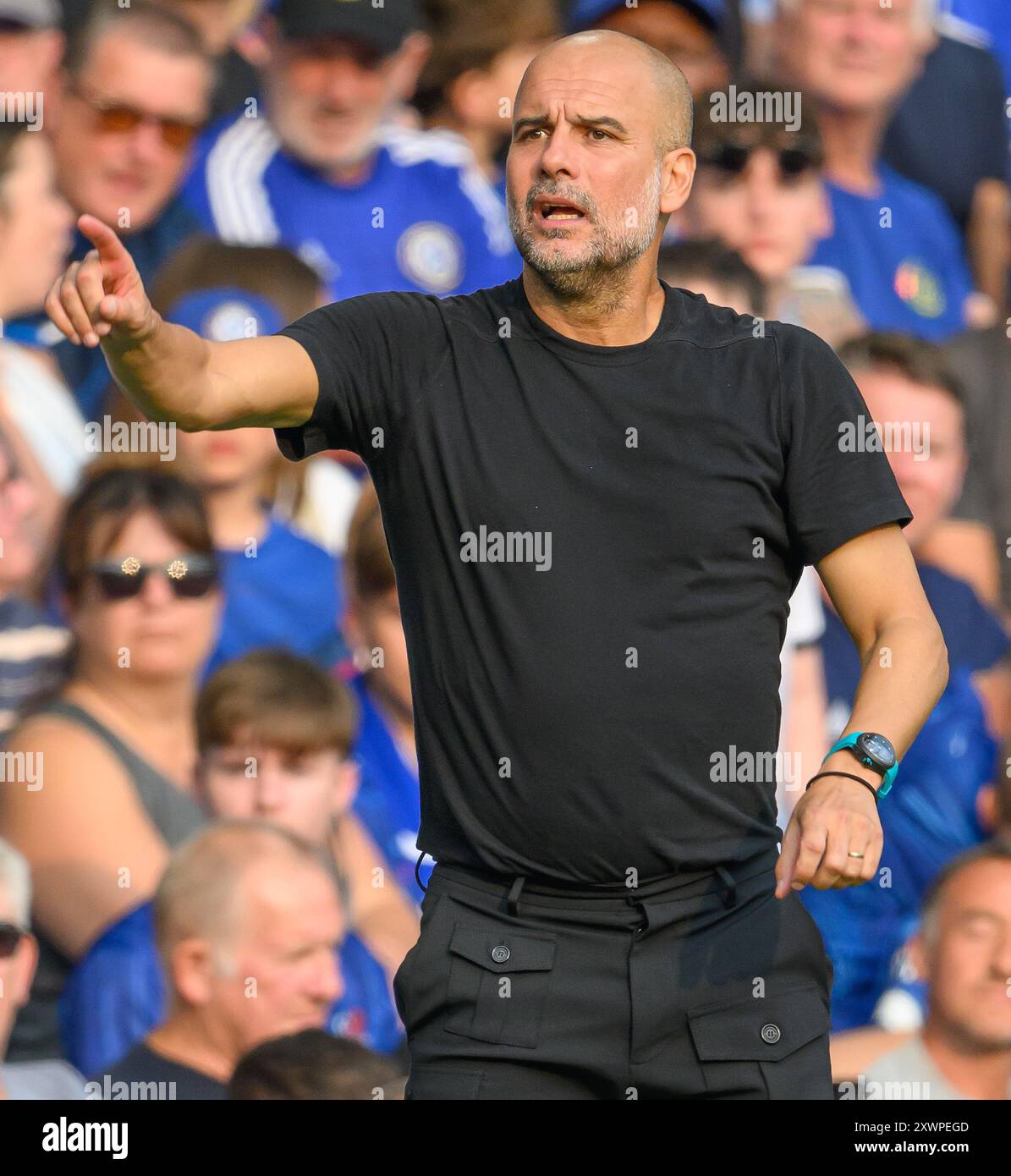 Londra, Regno Unito. 18 agosto 2024 - Chelsea contro Manchester City - Premier League - Stamford Bridge. Pep Guardiola, manager del Manchester City. Crediti immagine: Mark Pain/Alamy Live News Foto Stock