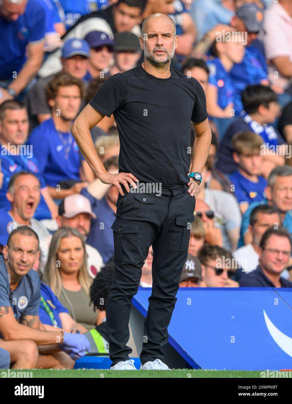 Londra, Regno Unito. 18 agosto 2024 - Chelsea contro Manchester City - Premier League - Stamford Bridge. Pep Guardiola, manager del Manchester City. Crediti immagine: Mark Pain/Alamy Live News Foto Stock