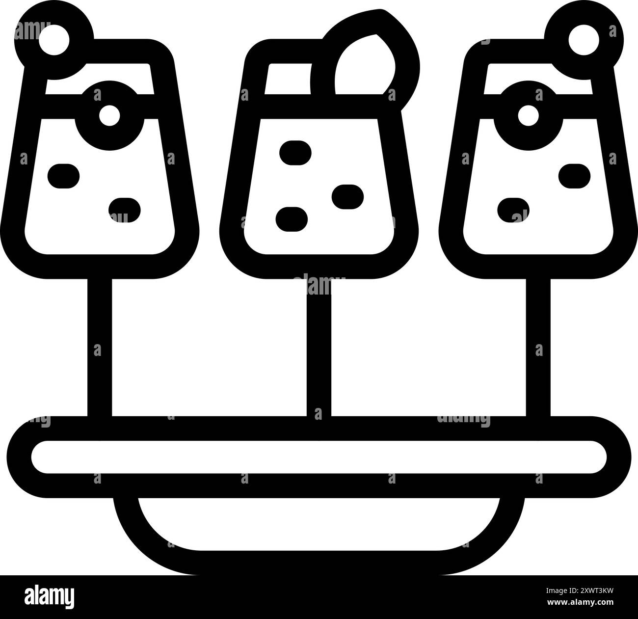 Icona line di tre cocktail con contorno su un vassoio, perfetta per menu da ristorante e bar Illustrazione Vettoriale