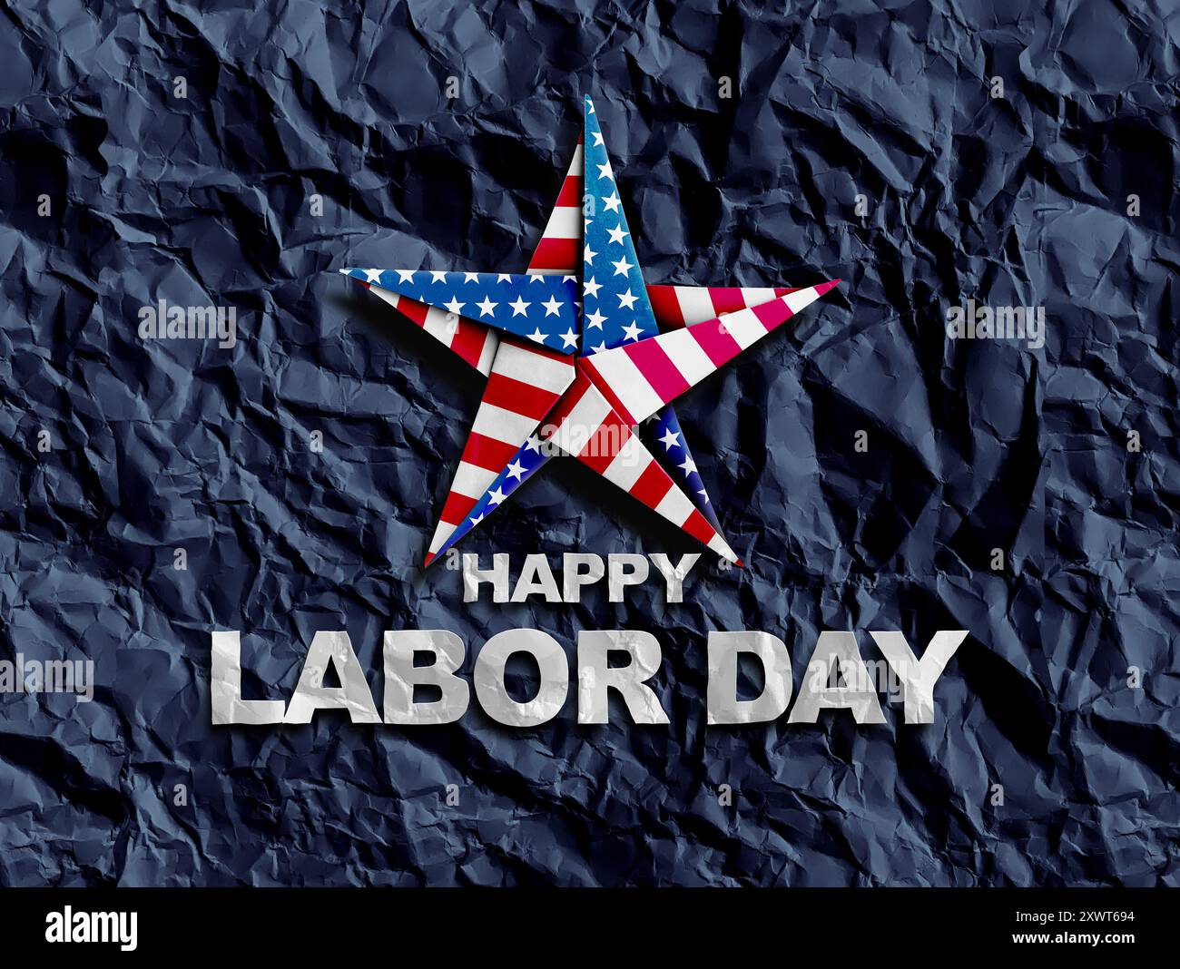 Buona festa del lavoro come apprezzamento per il lavoratore americano con la bandiera degli Stati Uniti come mestiere di carta come fine delle festività nazionali estive. Foto Stock