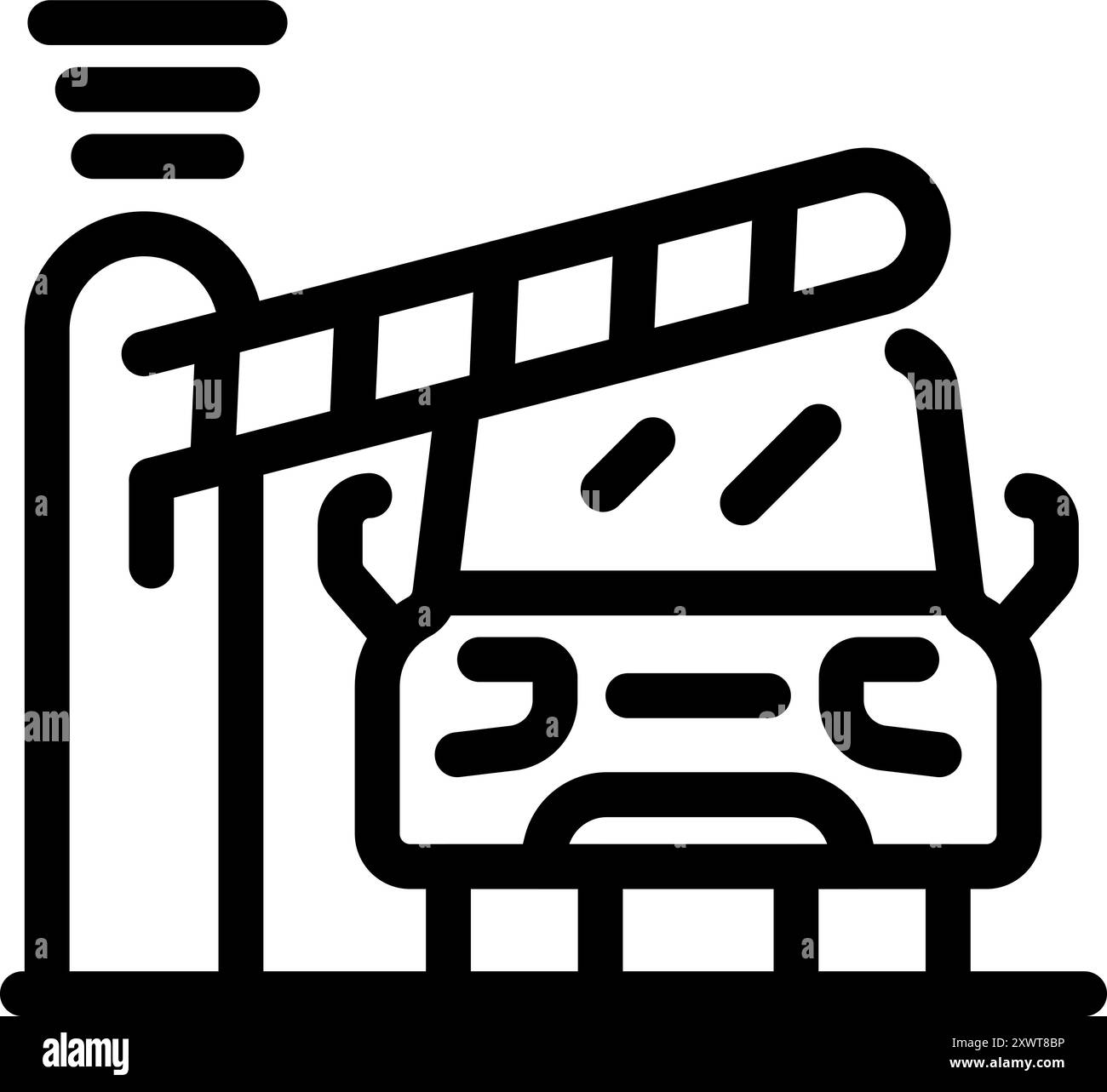 Icona del profilo di un'auto che passa attraverso un cancello a barriera aperto Illustrazione Vettoriale