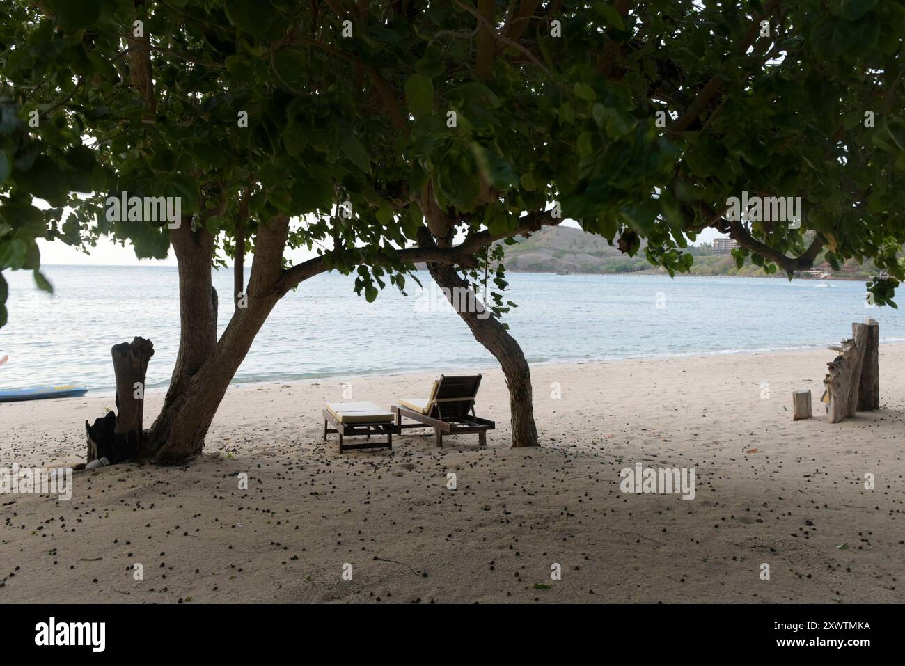 Die Waeciciu-Bucht wirkt in den gesäuberten Urlaubern für Strandabschitten sehr erholsam. *** Waeciciu Bay sembra molto rilassante nelle sezioni della spiaggia che sono state pulite per i vacanzieri Foto Stock