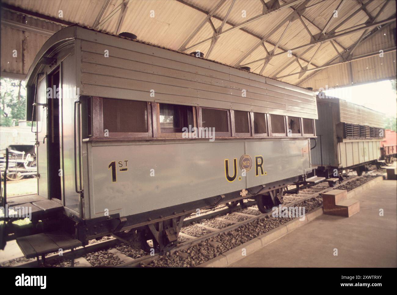 Pullman dove Charles Henry Ryall è stato ucciso da un leone alla stazione di Kima nel 1900. In mostra al Museo ferroviario di Nairobi, Kenya Foto Stock