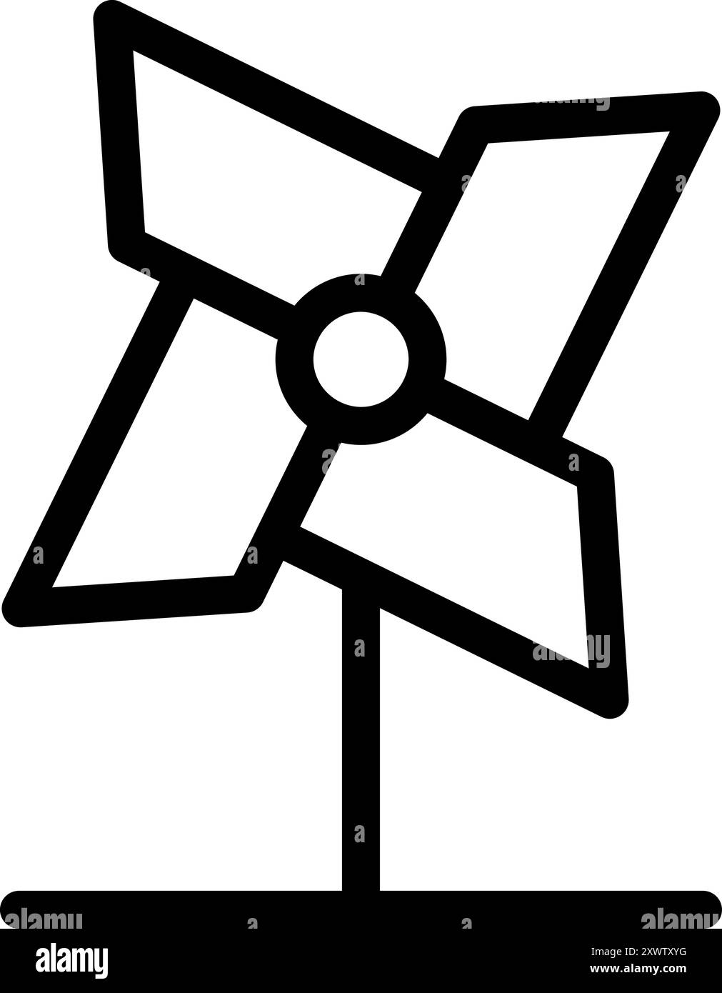 Semplice e moderna icona a forma di linea di una ruota che gira nel vento e genera energia pulita Illustrazione Vettoriale