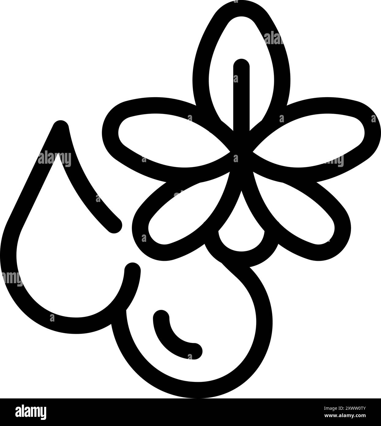 Semplice icona di un fiore con vapore utilizzato per creare oli essenziali per aromaterapia e rimedi naturali Illustrazione Vettoriale