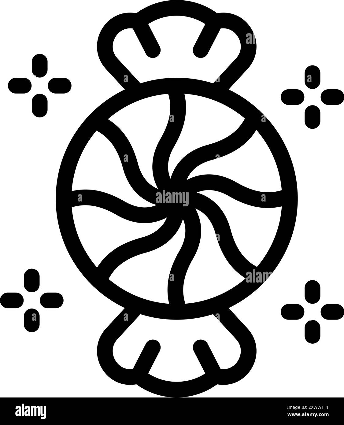 Semplice icona grafica a linee vettoriali di una caramella rotonda alla menta piperita avvolta in plastica Illustrazione Vettoriale