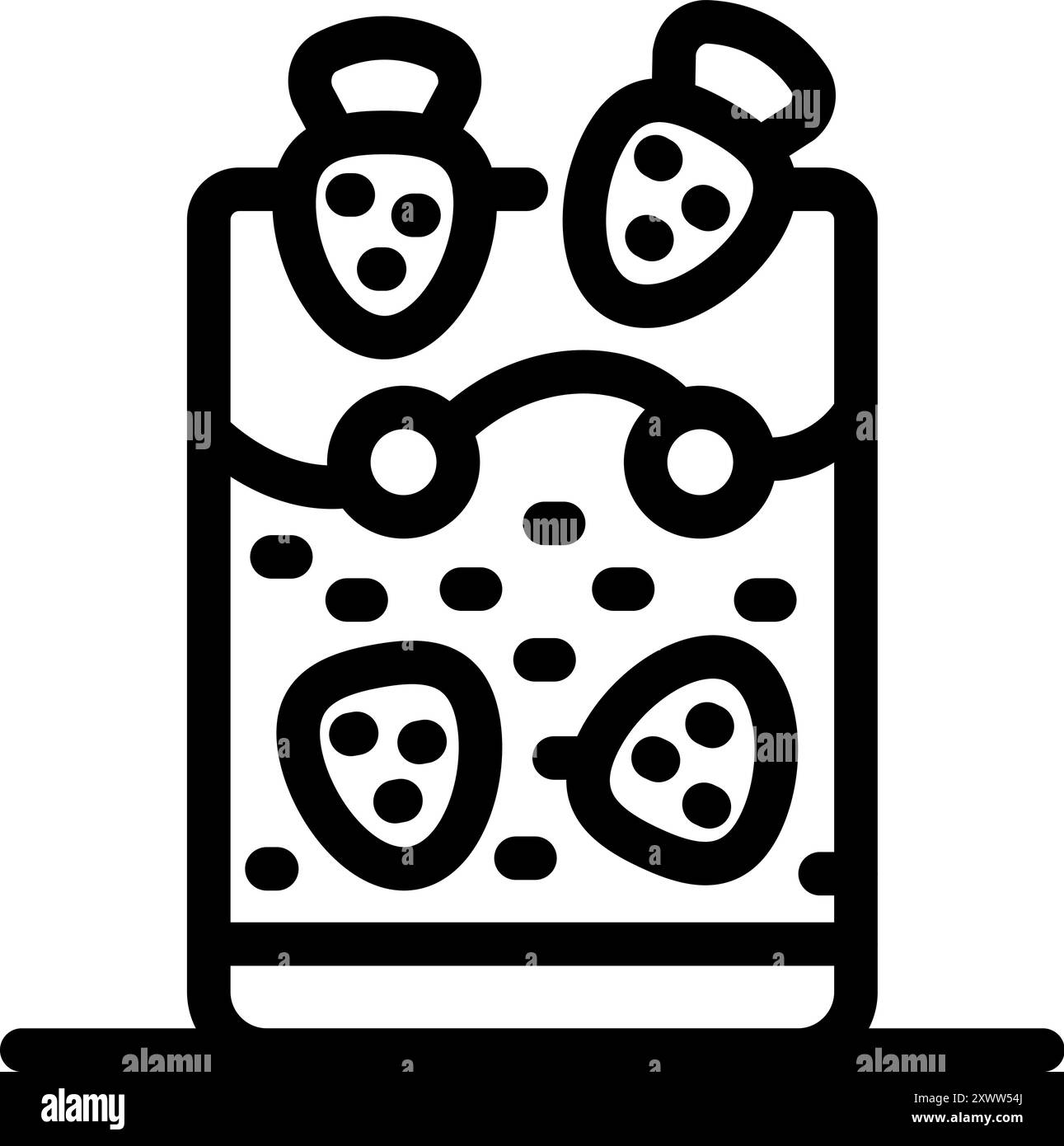 Icona della line art di un rinfrescante cocktail di fragole in un bicchiere alto, perfetto per rappresentare le bevande estive Illustrazione Vettoriale