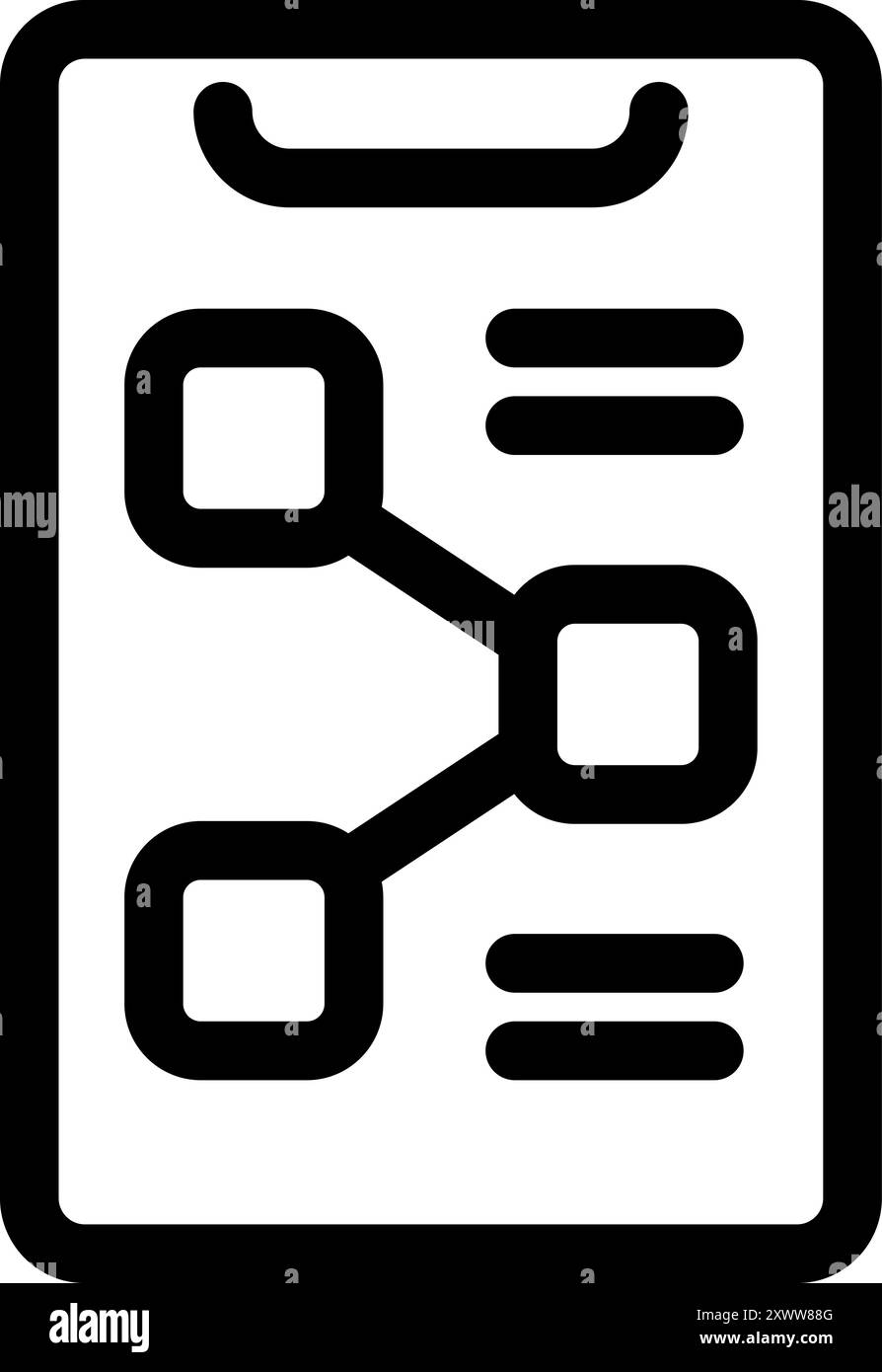 Rappresentazione visiva dell'analisi dei dati, con nodi connessi su una clipboard, che simboleggia il processo di scoperta di informazioni e relazioni all'interno dei dati Illustrazione Vettoriale