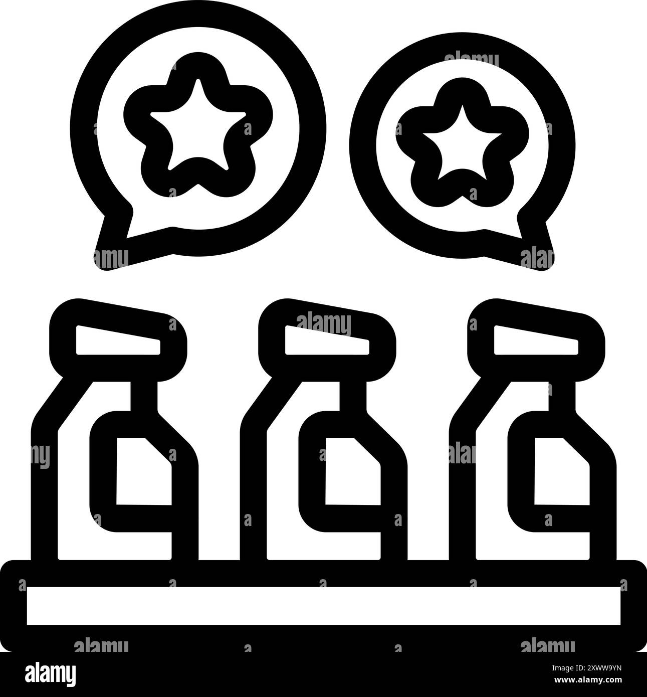 Vengono visualizzati tre prodotti con recensioni a cinque stelle sopra di essi, che mostrano feedback e valutazioni positivi Illustrazione Vettoriale