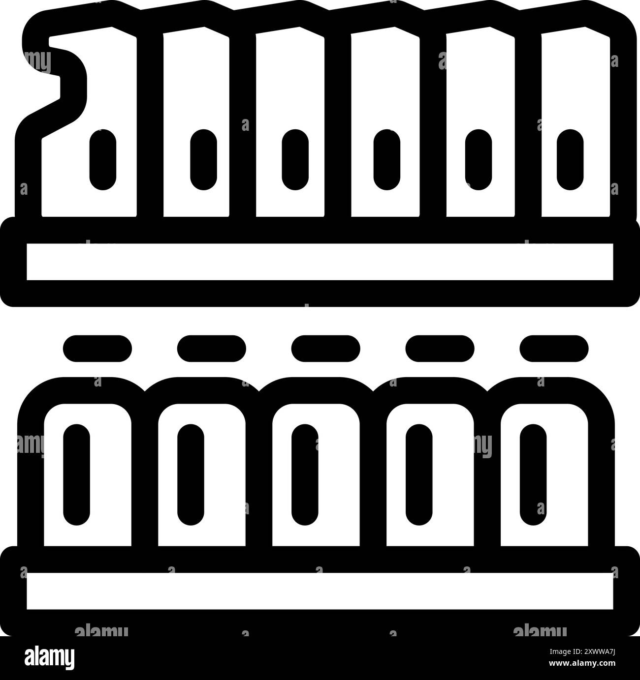 Icona della line art che rappresenta un chip semiconduttore danneggiato con alcuni componenti mancanti Illustrazione Vettoriale