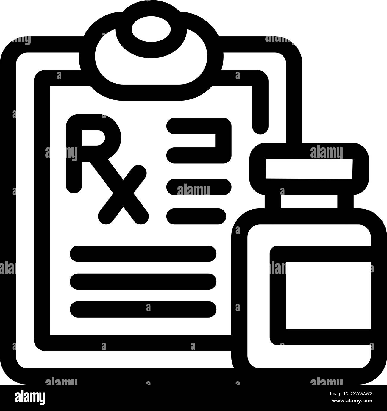 Questa icona rappresenta un modulo di prescrizione medica con una fiala di medicina Illustrazione Vettoriale
