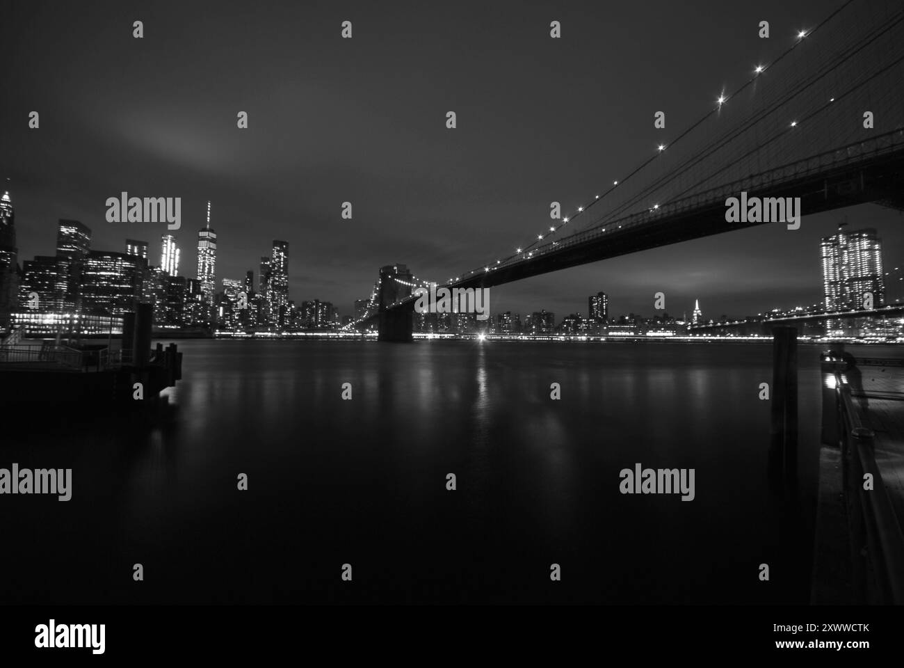 Ponte di Brooklyn in bianco e nero Foto Stock