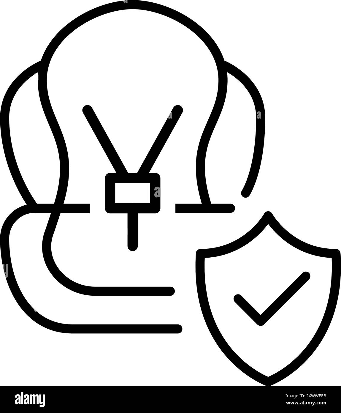 Seggiolino per auto, scudo di sicurezza e segno di spunta. Sicurezza e cura di alto livello per il trasporto dei bambini. Materiali di consumo approvati. Icona del vettore pixel Perfect Illustrazione Vettoriale