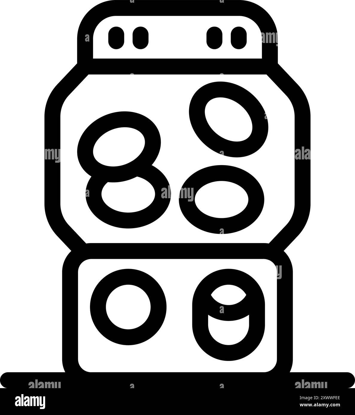 Icona della line art di un distributore automatico di gommoni che distribuisce palline colorate di gomma Illustrazione Vettoriale