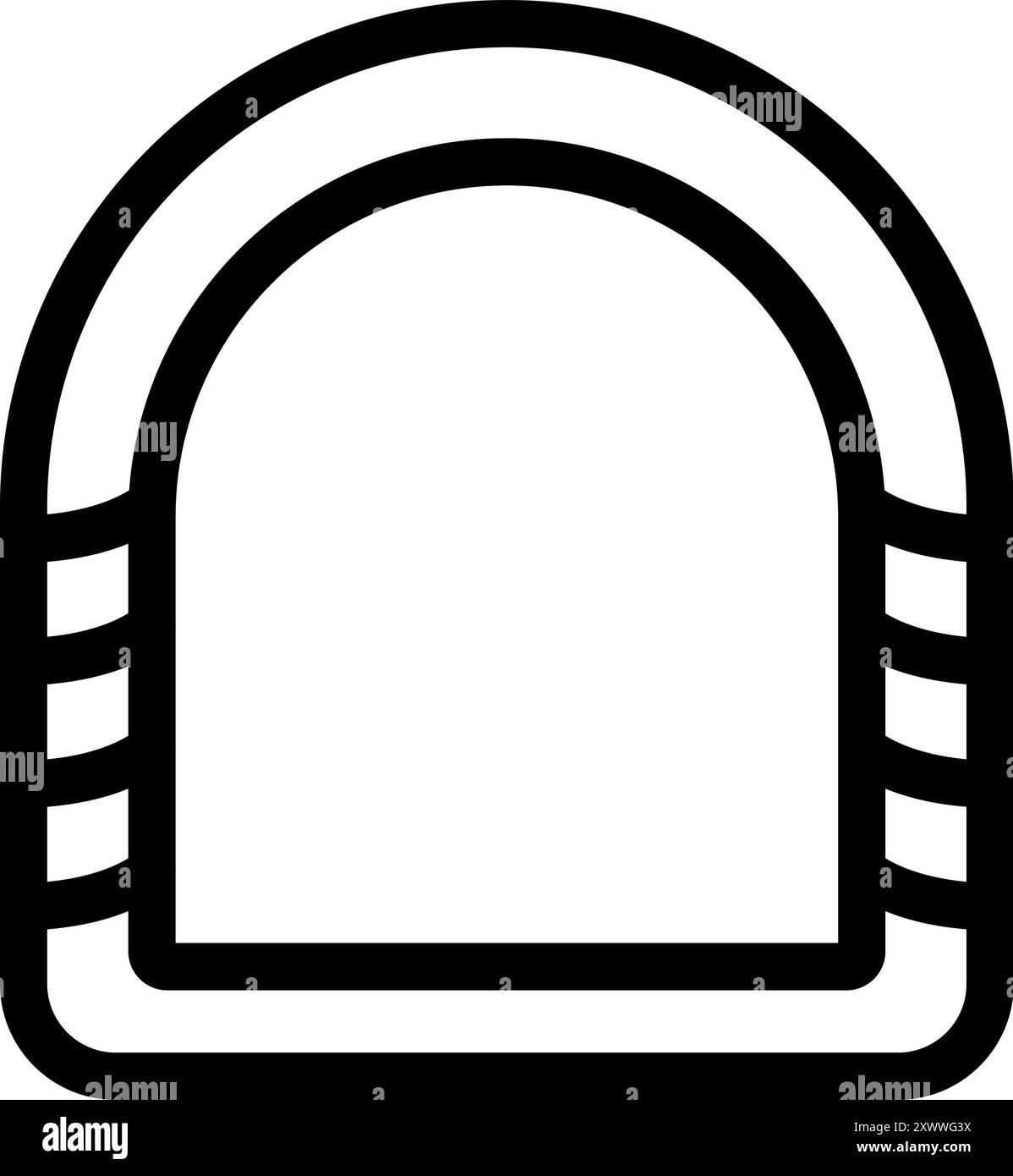 Semplice icona vettoriale in bianco e nero di un ingresso a tunnel con pareti a righe Illustrazione Vettoriale