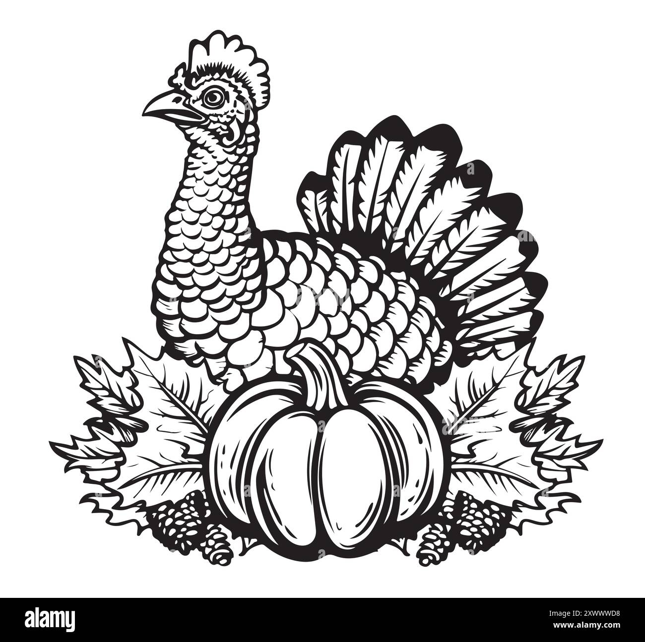 Illustrazione vettoriale - un tacchino uccello. Una serie di animali da fattoria. Grafica, disegno fatto a mano. Incisione vintage. Natura - schizzo. Uccelli selvatici isolati Illustrazione Vettoriale