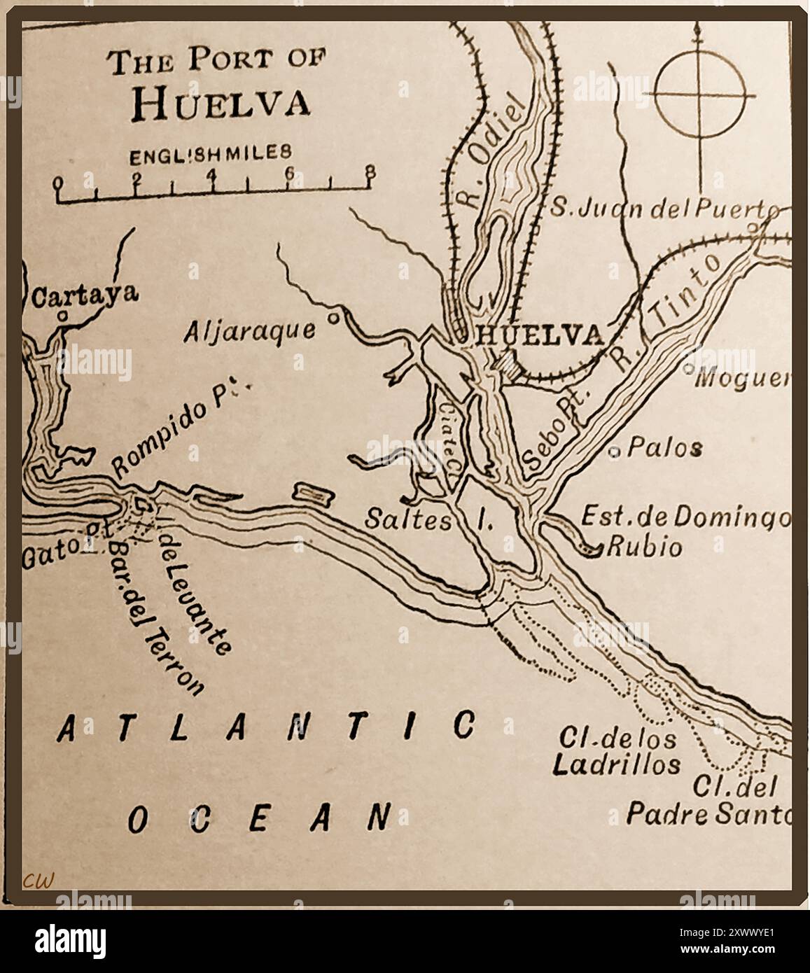 Una mappa del XIX secolo del porto di Huelva, Andalusia, Spagna. - Mapa del siglo XIX del Puerto de Huelva, Andalucía, España. Foto Stock