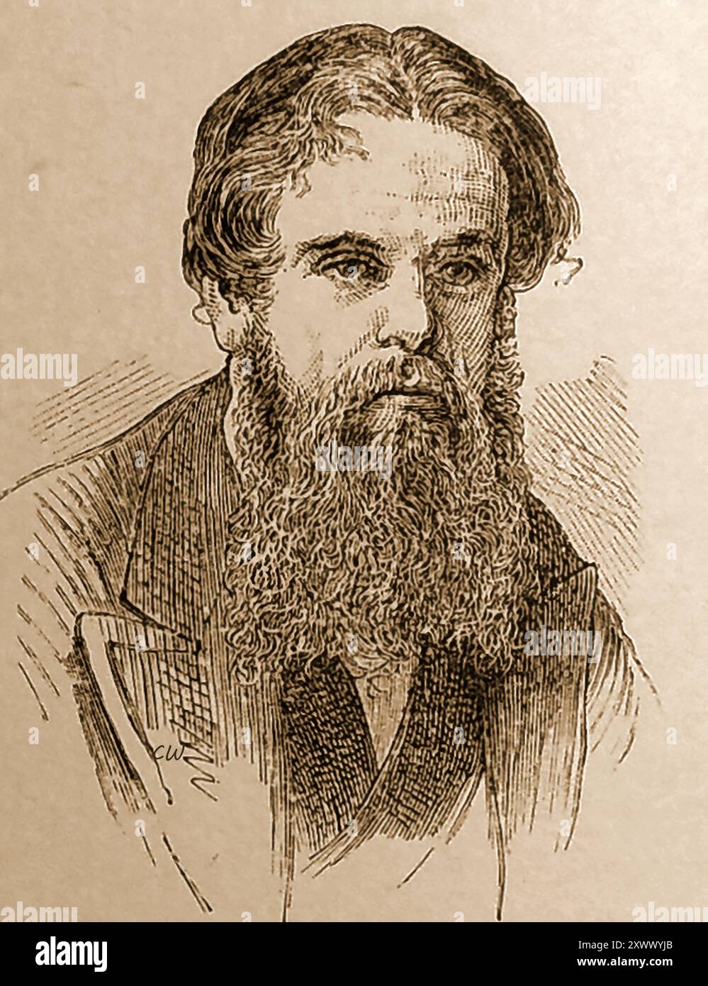 Un ritratto del XIX secolo di William Holman Hunt, (1827-1910) pittore inglese (1827-.1910). Uno dei fondatori della Fratellanza Pre-Raphaelite. In realtà è nato William Hobman Hunt, un nome mal scritto sul suo certificato di battesimo originale come Holman. Foto Stock