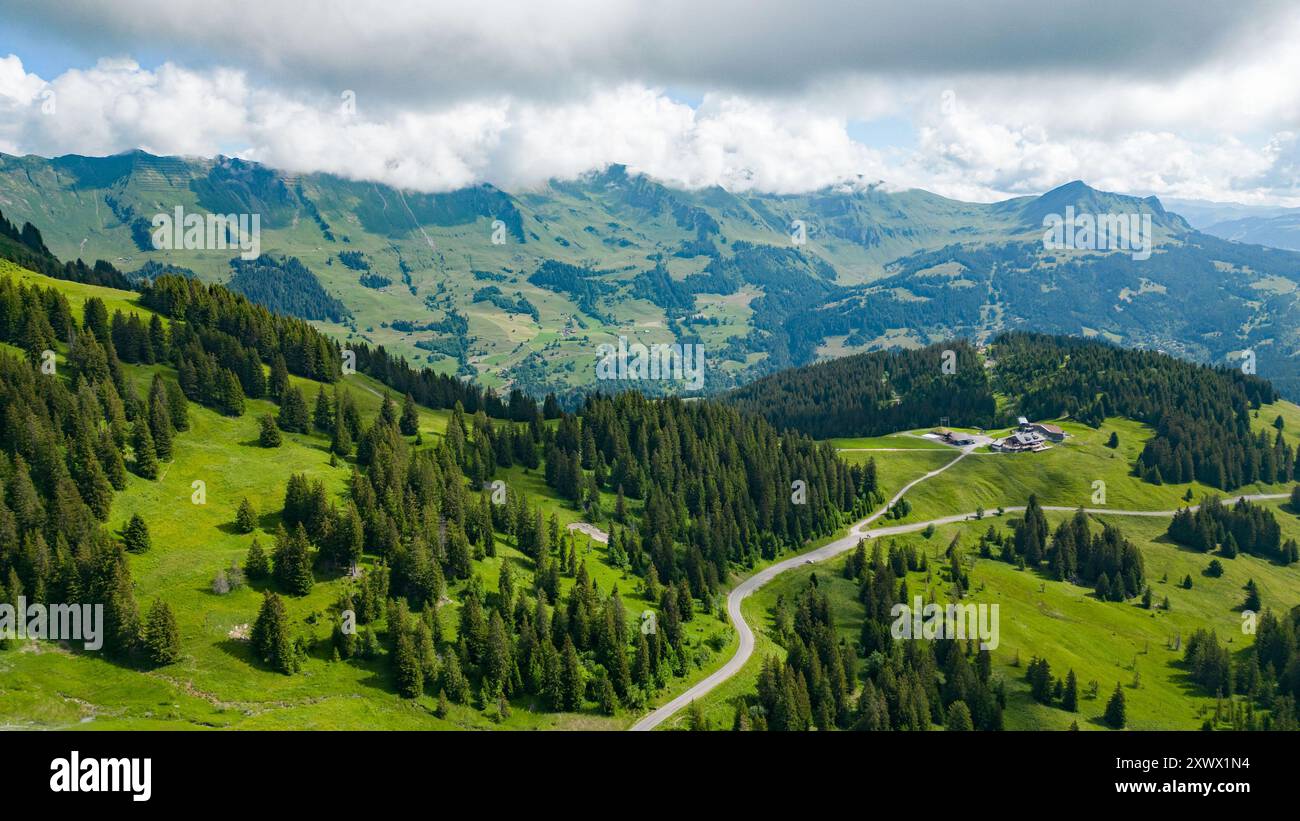 Svizzera, Cantone di Vaud: Paesaggio del passo col de la Croix, passo delle Prealpi Vaud, che collega Villars-sur-Ollon a Les Diablerets. Foto Stock