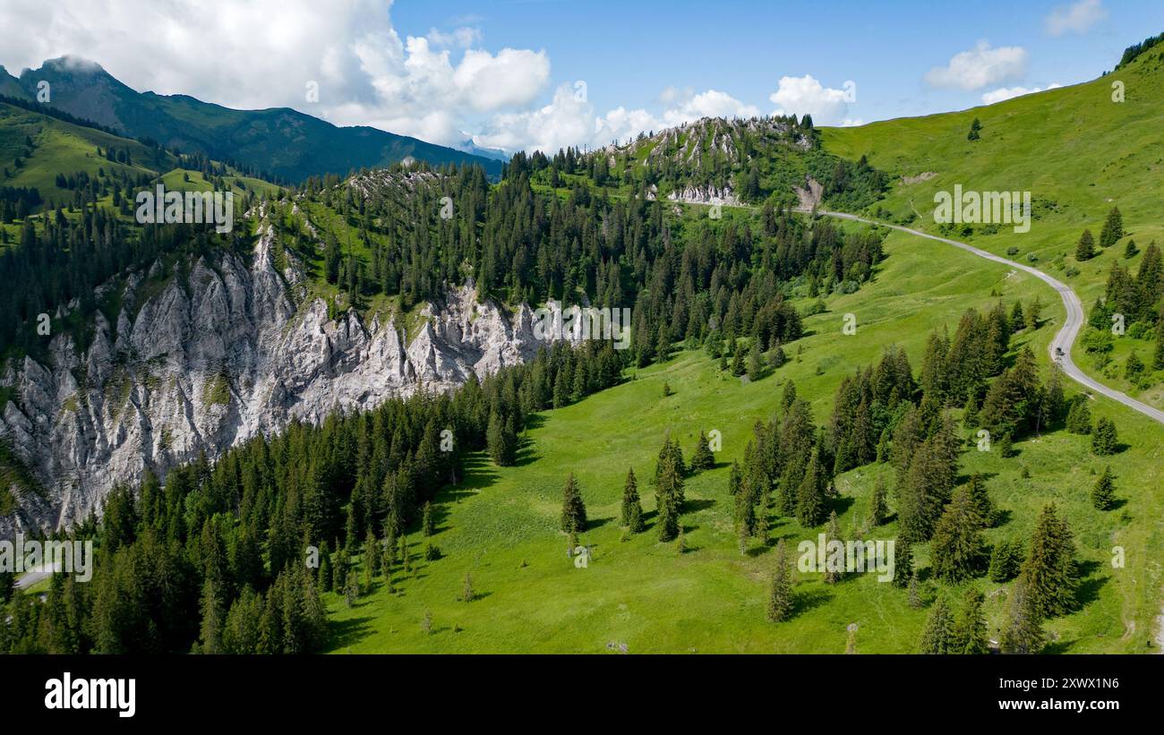 Svizzera, Cantone di Vaud: Paesaggio del passo col de la Croix, passo delle Prealpi Vaud, che collega Villars-sur-Ollon a Les Diablerets. Il Foto Stock