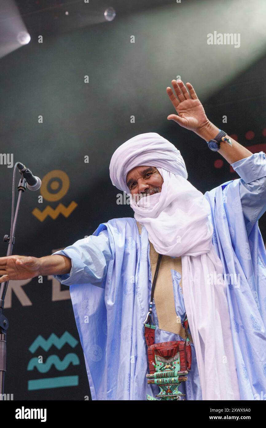 Crickhowell, Powys, Galles 17 agosto 2024 Tinariwen suona al Green Man Festival, 2024 Foto Stock