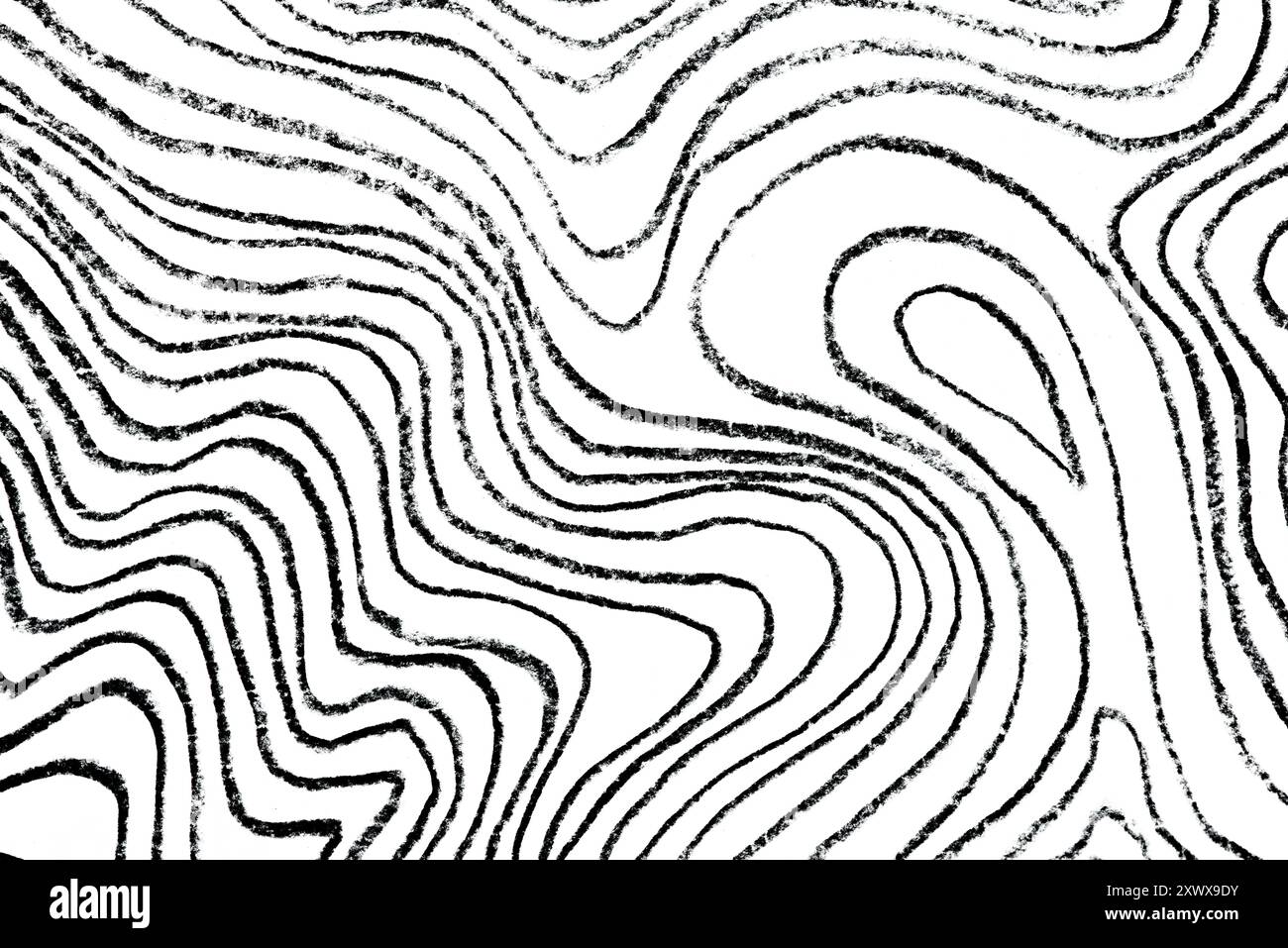 Uno schizzo a matita nera con linee ondulate isolate su uno sfondo bianco. Questo modello astratto è ideale per design, sfondi e artisti moderni Foto Stock
