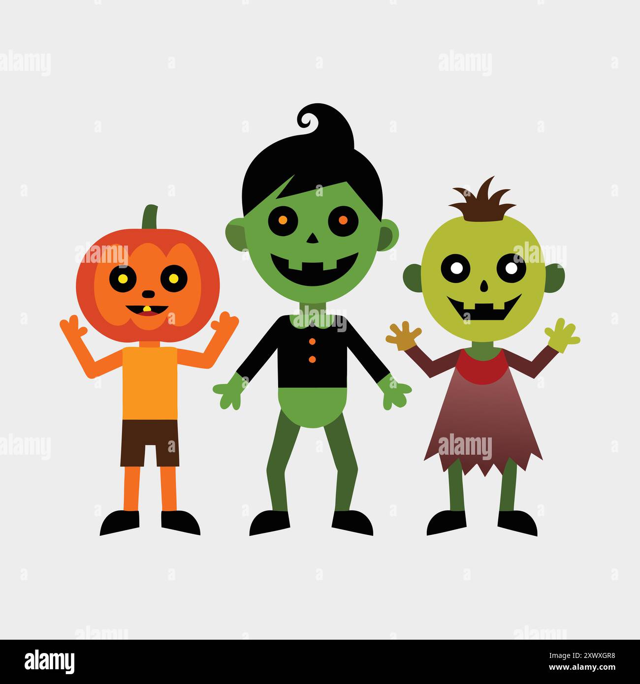 Esplora divertenti costumi di Halloween per bambini con disegni creativi e illustrazioni divertenti. Illustrazione Vettoriale