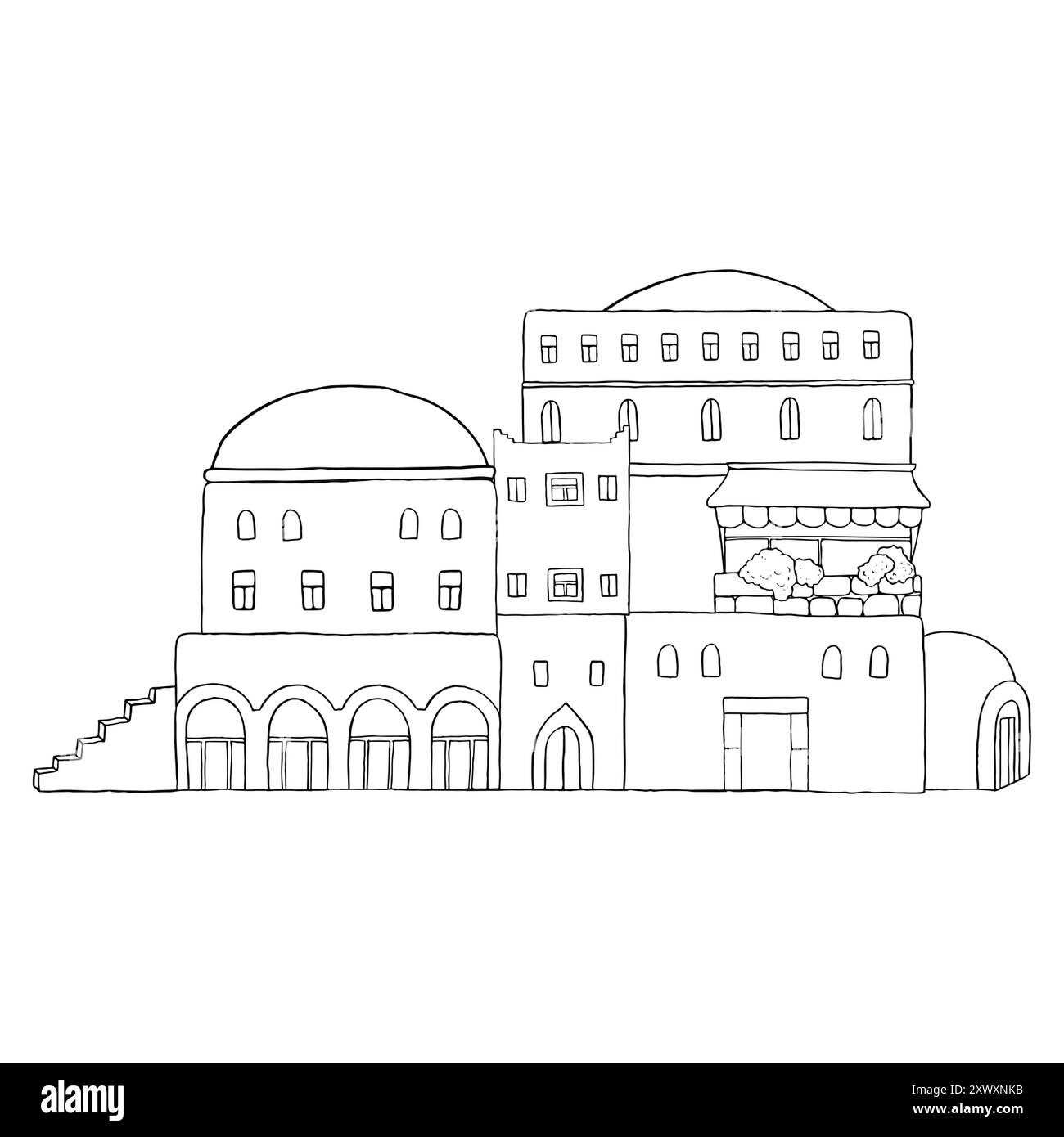 Antica strada araba tradizionale con case piatte Illustrazione Vettoriale