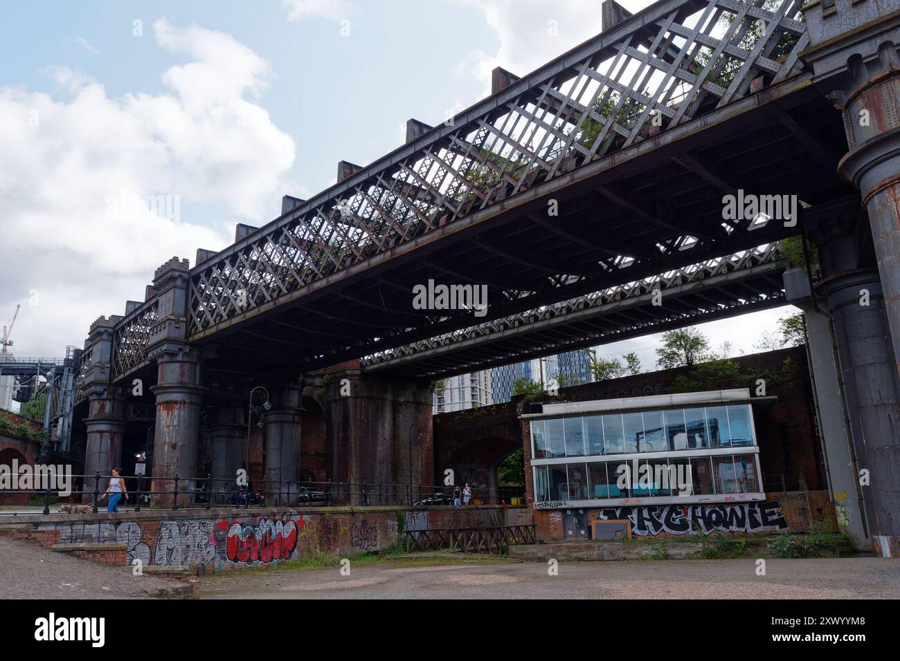 Castlefield Viaduct, una struttura vittoriana ora sito del National Trust con un'area giardino in cima da godere. Manchester, Inghilterra. 20 agosto 2024 Foto Stock