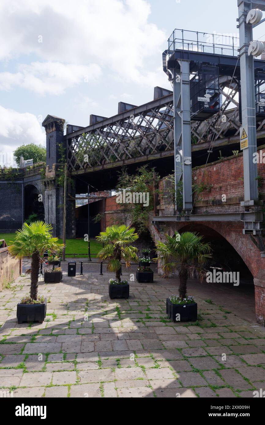 Castlefield Viaduct, una struttura vittoriana ora sito del National Trust con un'area giardino in cima da godere. Manchester, Inghilterra. 20 agosto 2024 Foto Stock