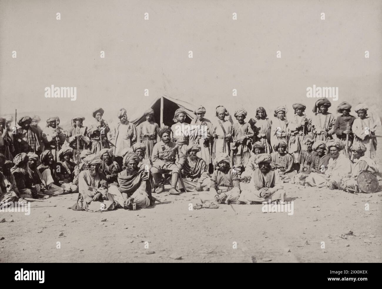 Foto d'epoca della seconda guerra anglo-afghana. Gruppo di afghani. Afghanistan. 1878-1880 Foto Stock
