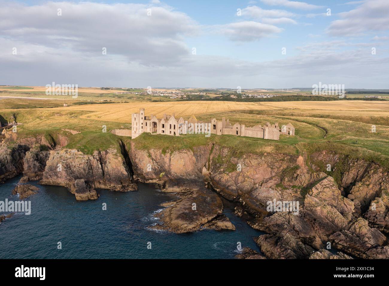 Slains Castle, vicino a Cruden Bay, Aberdeenshire, Scozia, Regno Unito. Foto Stock