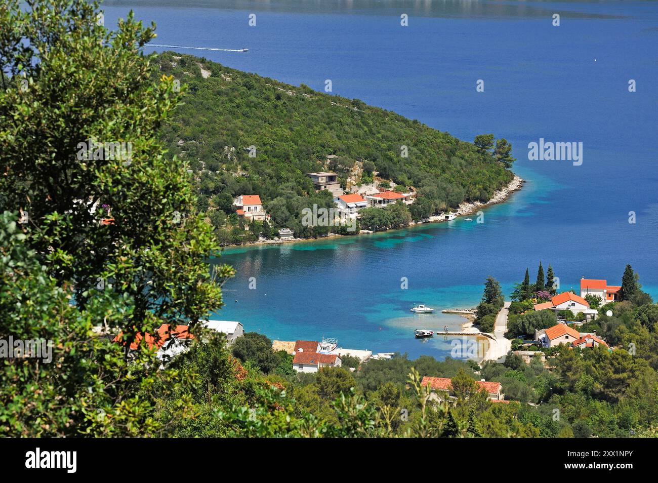 Baia di Banja, Zrnovska banja, isola di Korcula, Croazia, Europa sudorientale Foto Stock