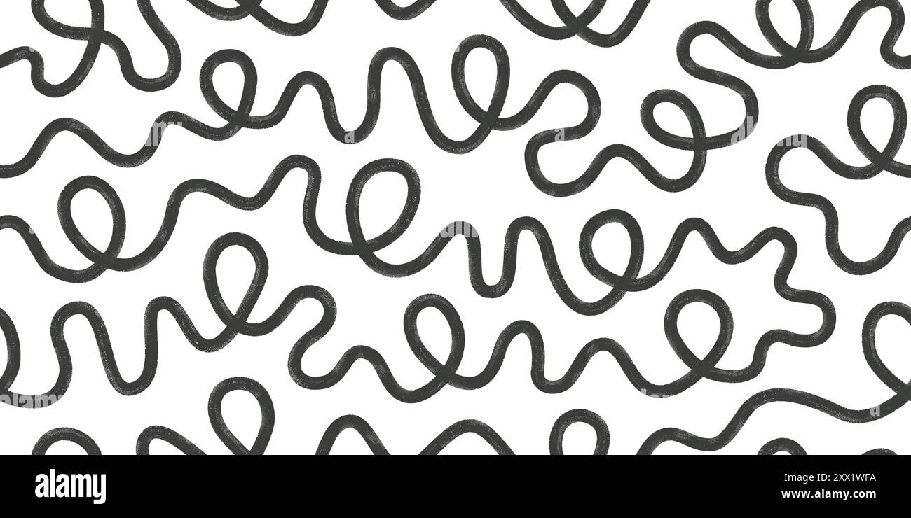 La linea audace squilla con cerchi in stile astratto senza cuciture. Linee nere curve organiche disegnate a mano. Illustrazione Vettoriale