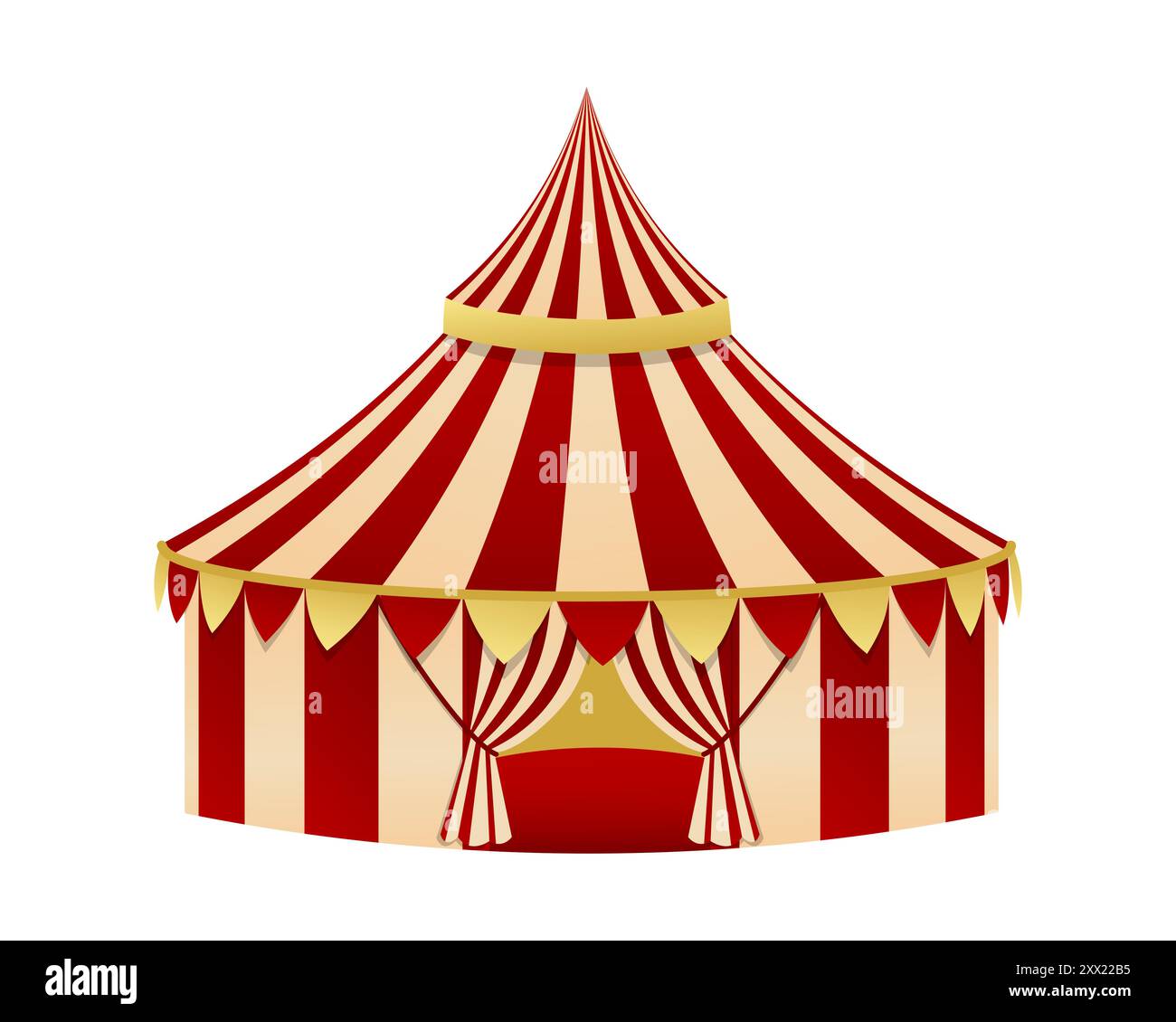 Tenda circo isolata su bianco. Perfetto per l'uso in spettacoli, festival, carnevale e design legati al circo. Illustrazione Vettoriale