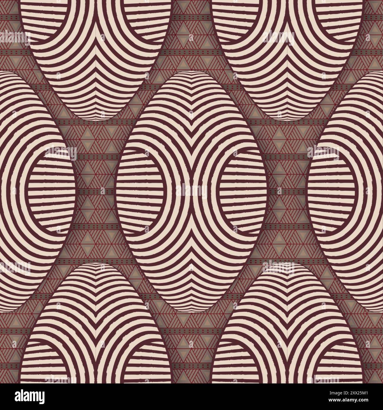 Tessuto con stampa a cera africana senza cuciture, ornamenti con schermatura etnica per il tuo design, motivi tribali colorati, elementi geometrici. Trama vettoriale, kitenge afro Illustrazione Vettoriale
