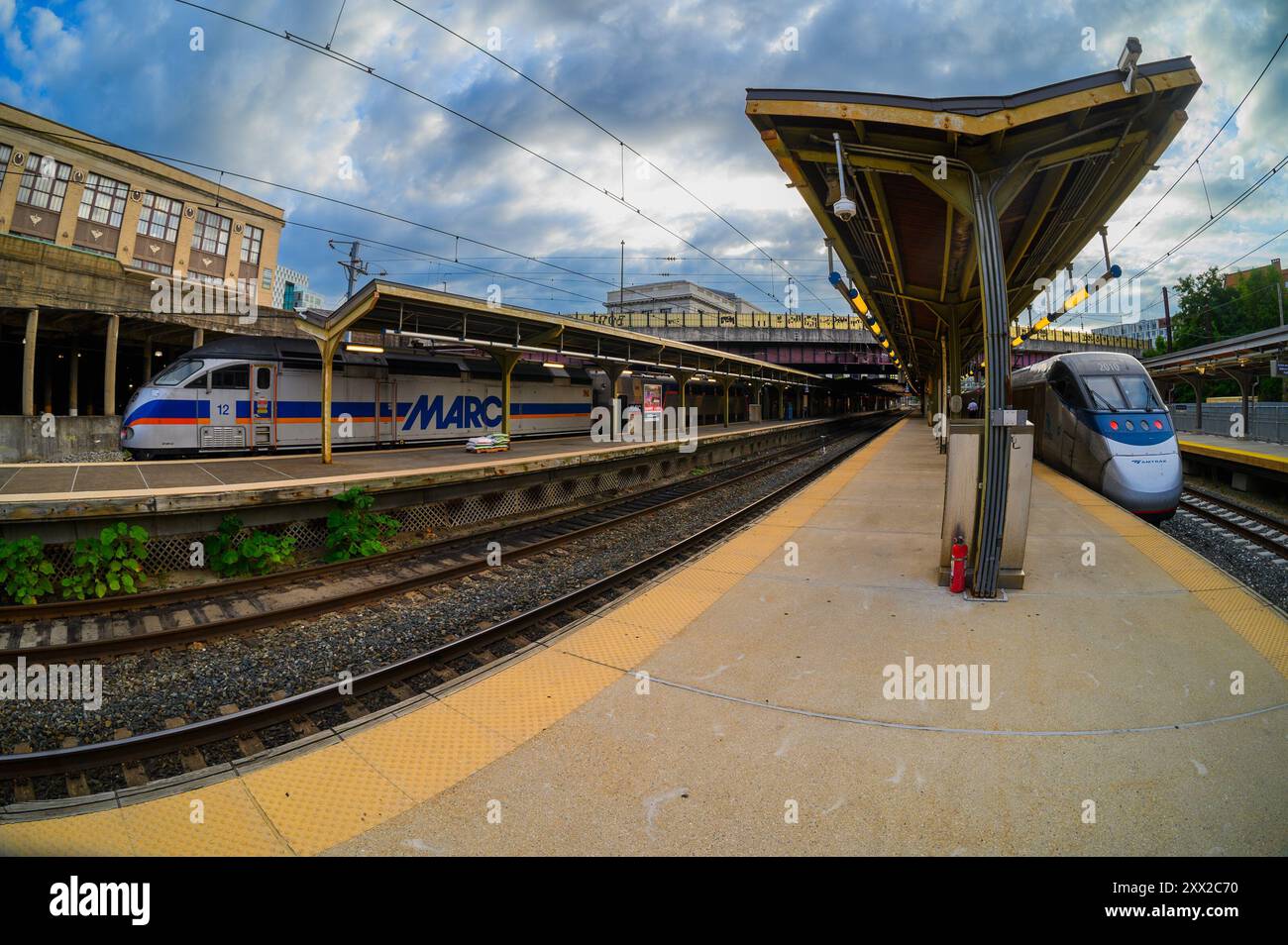 MARC Train alla stazione Penn di Baltimora Foto Stock